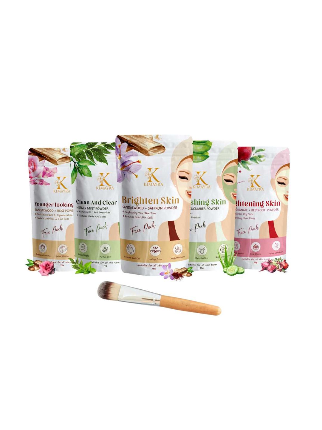 Kimayra World Set Of 5 Sandalwood, Neem, Saffron, Cucumber & Beetroot Powder Face Pack-picture-48