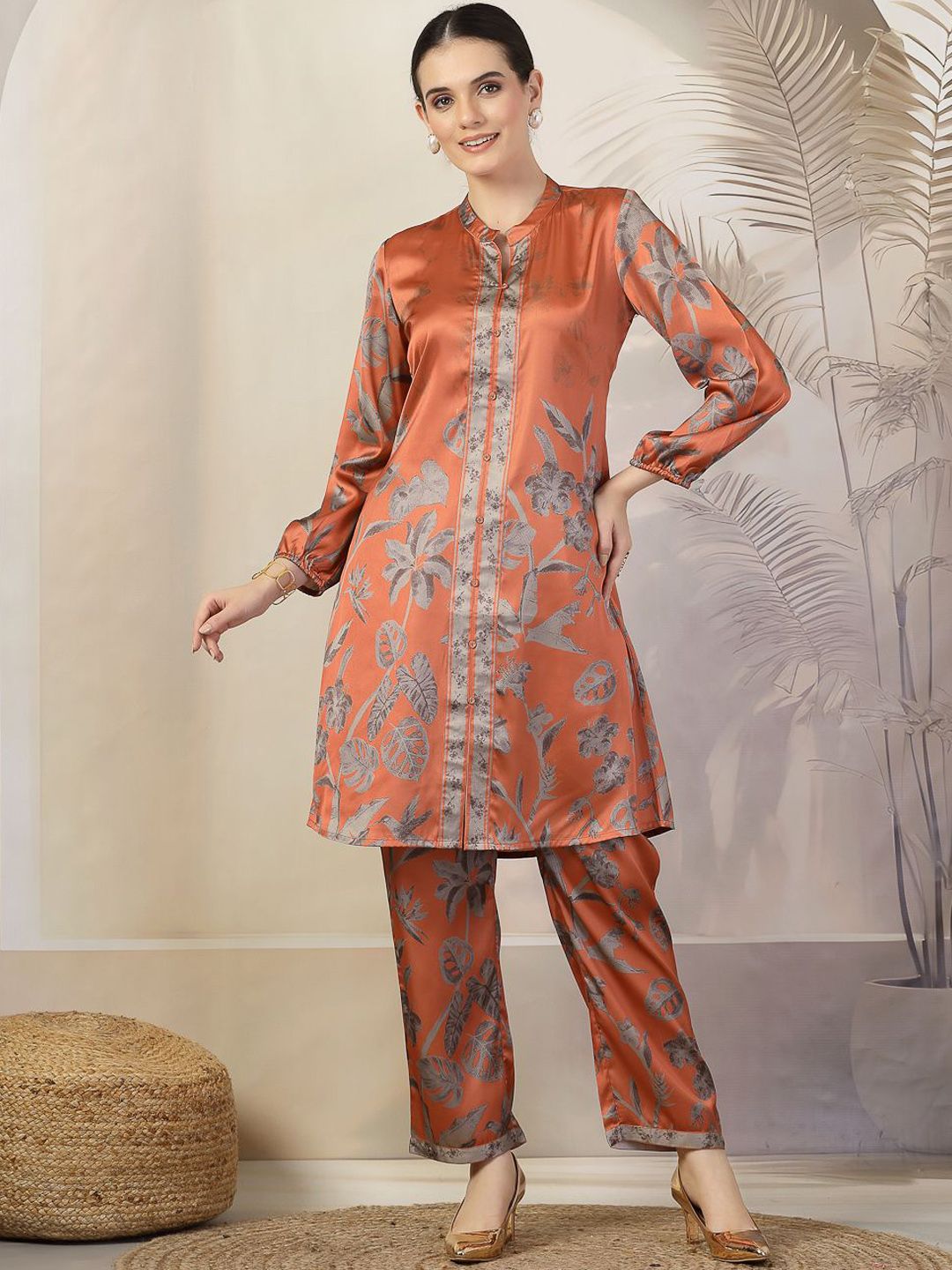 Nayam By Lakshita Floral Printed Mandarin Collar A-Line Kurta With Palazzos-picture-20