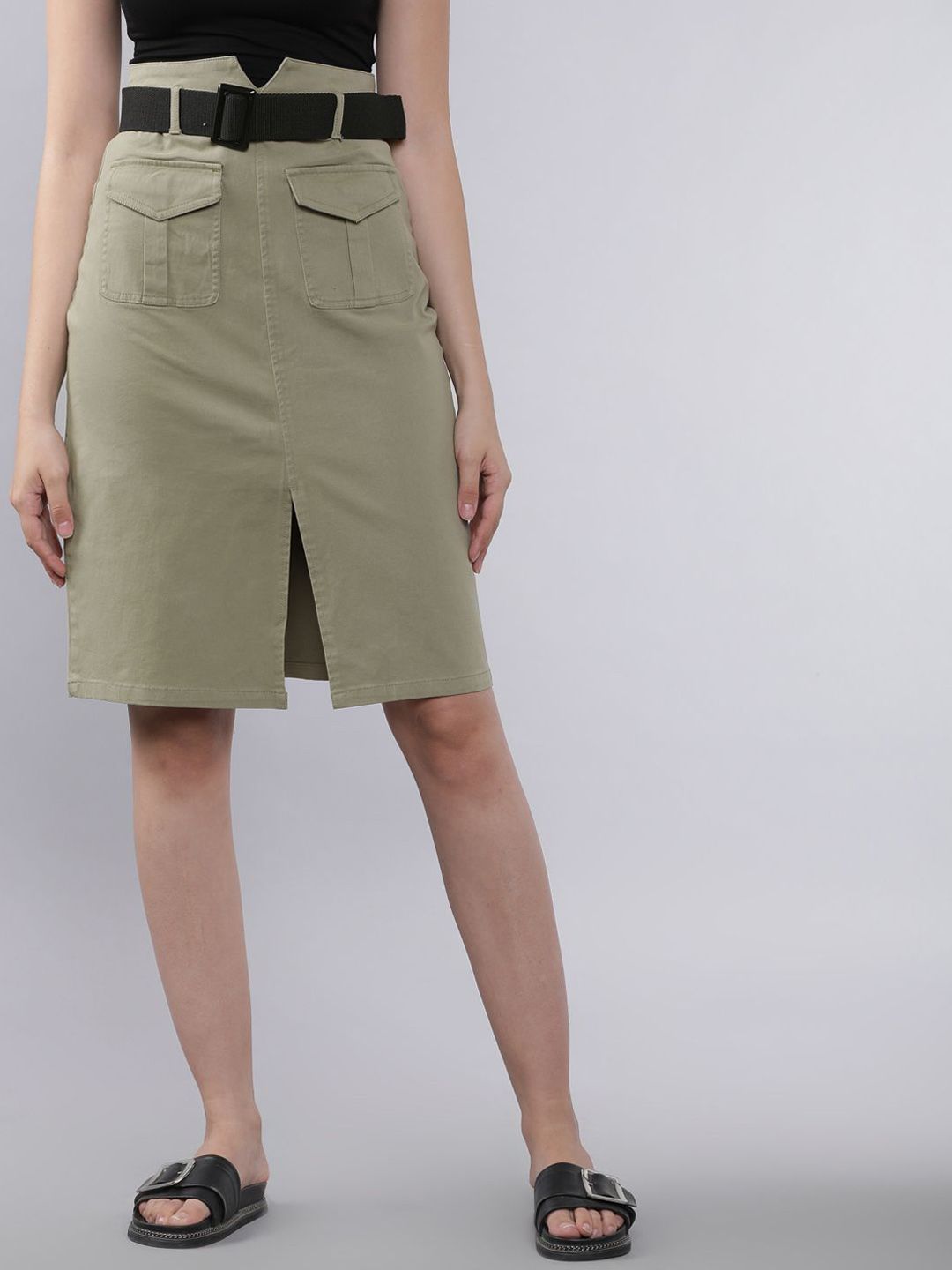 Tokyo Talkies Solid Knee Length Women Pencil Skirt-picture-18