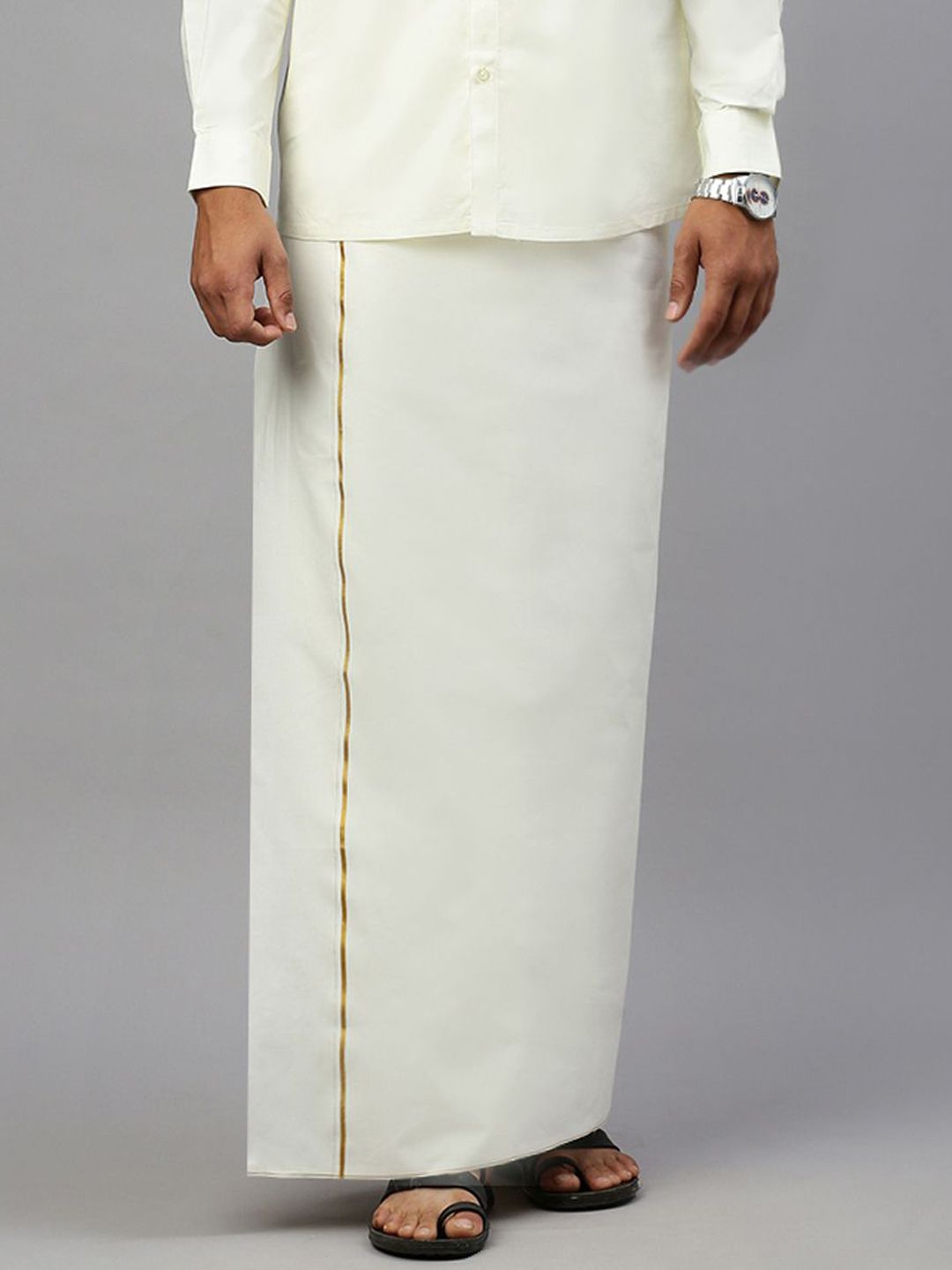 Ramraj Men Pure Cotton Dhoti with Sleek Golden Zari Border-picture-24