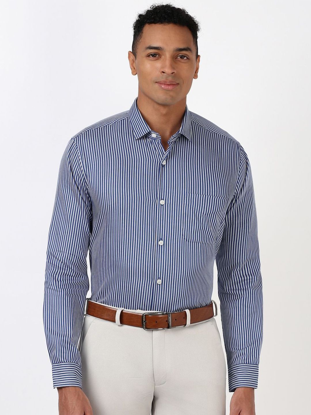 Peter England Elite Men Spread Collar Striped Cotton Slim Fit Formal Shirt-picture-38