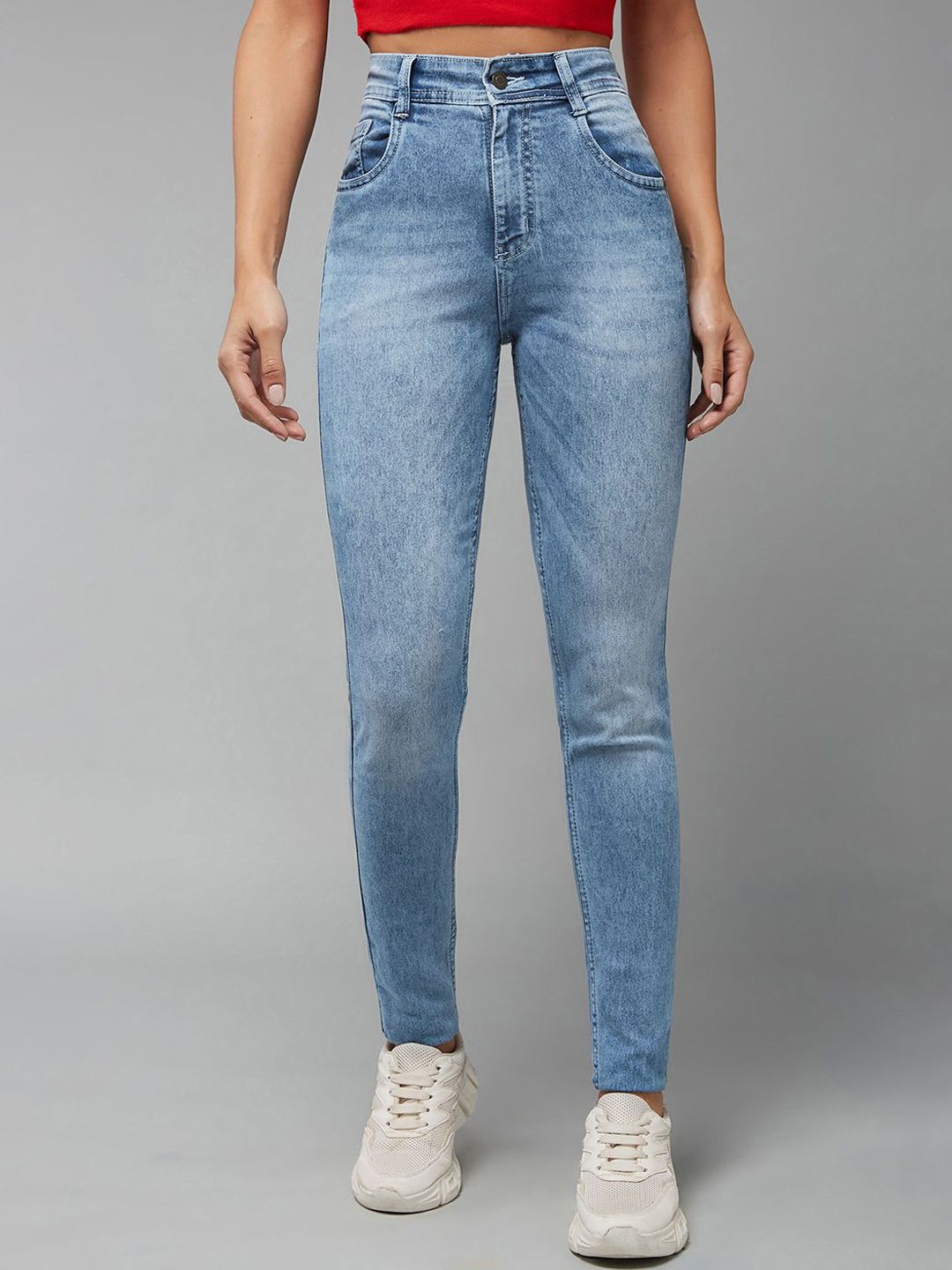 DOLCE CRUDO Women Slim Fit High-Rise Heavy Fade Stretchable Jeans-picture-34