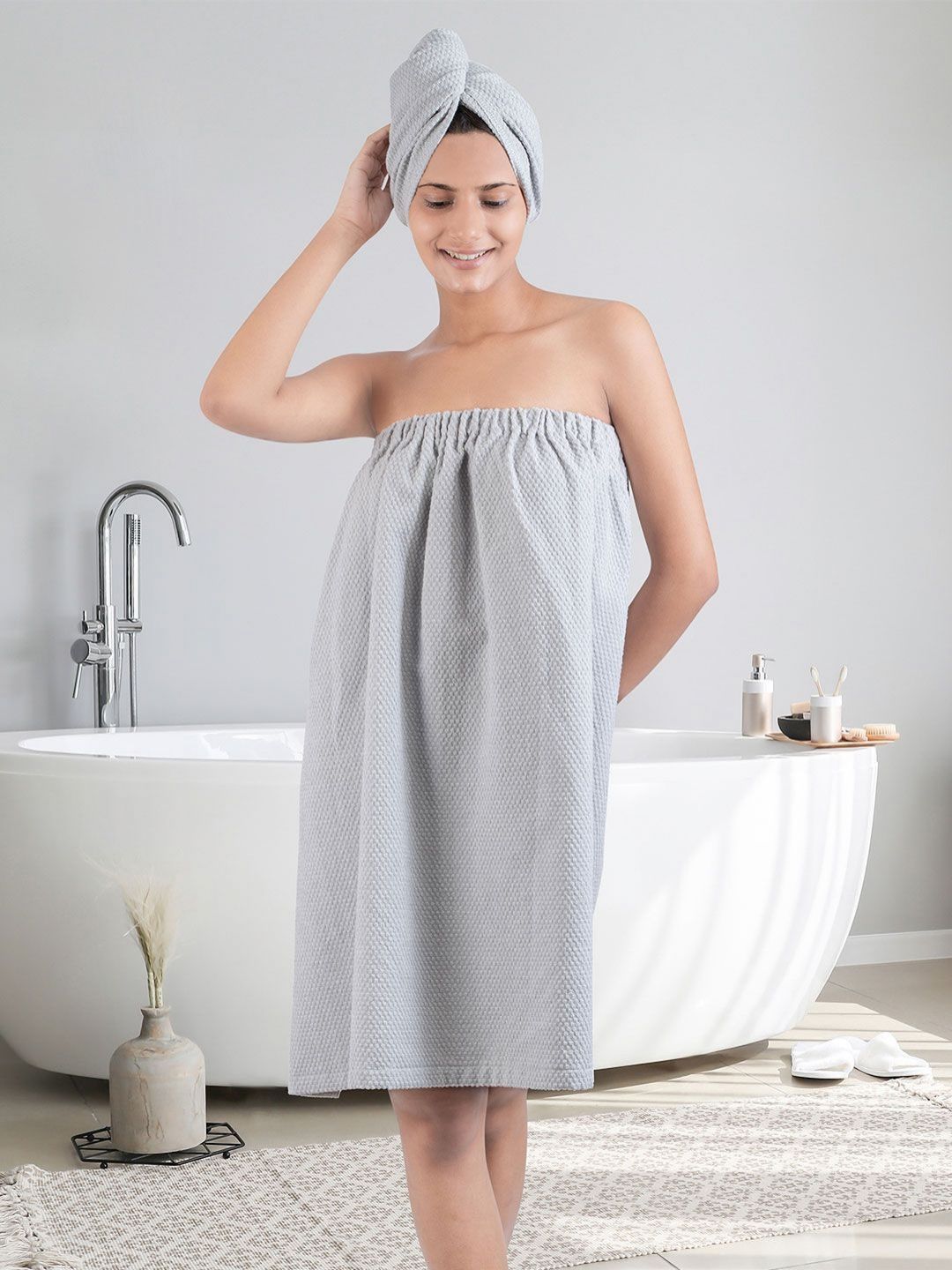 MYTRIDENT Grey Bath Robe With HeadWrap-picture-44