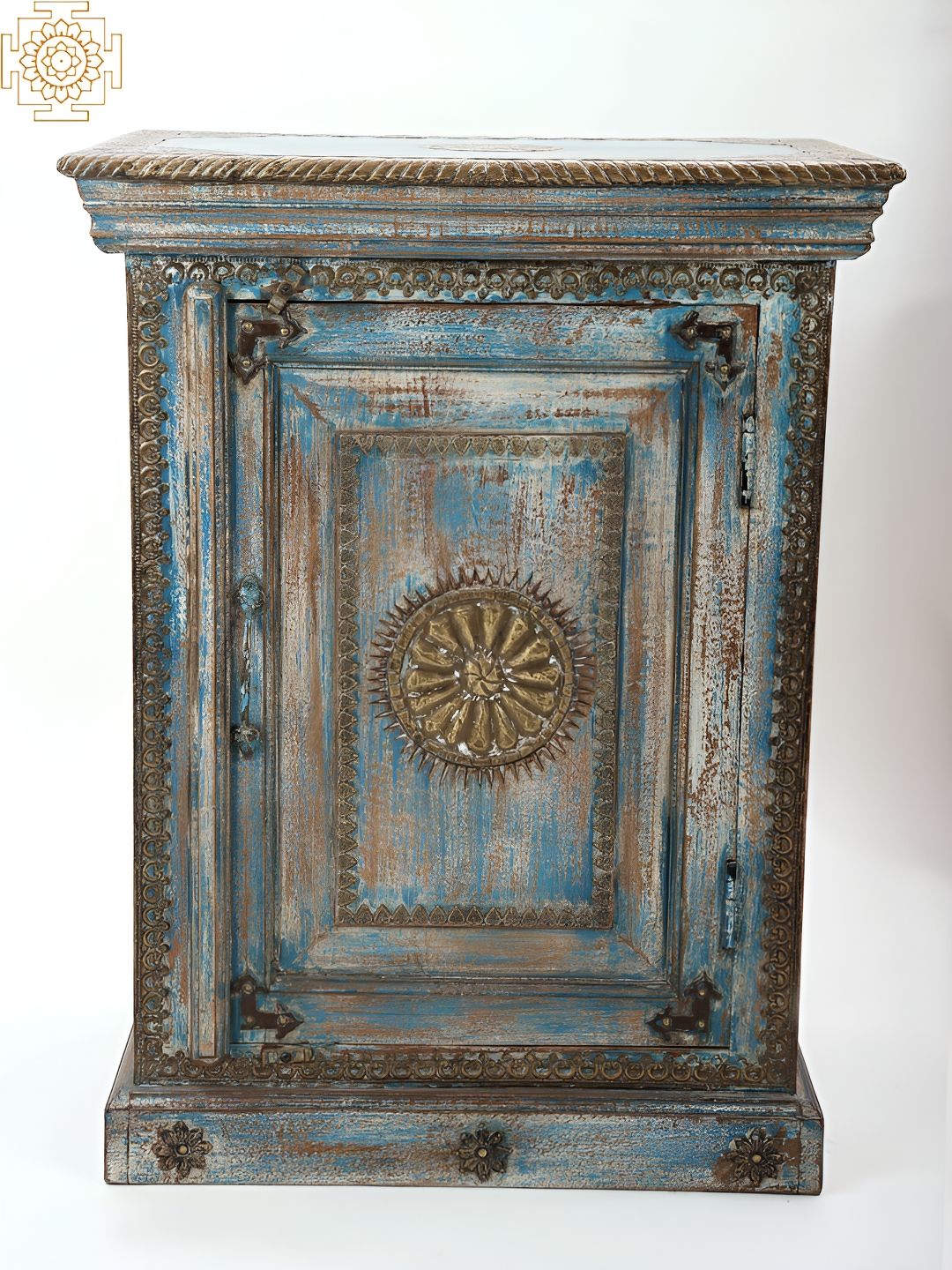 Exotic India Blue & Grey Vintage Wooden Cabinet-image-23