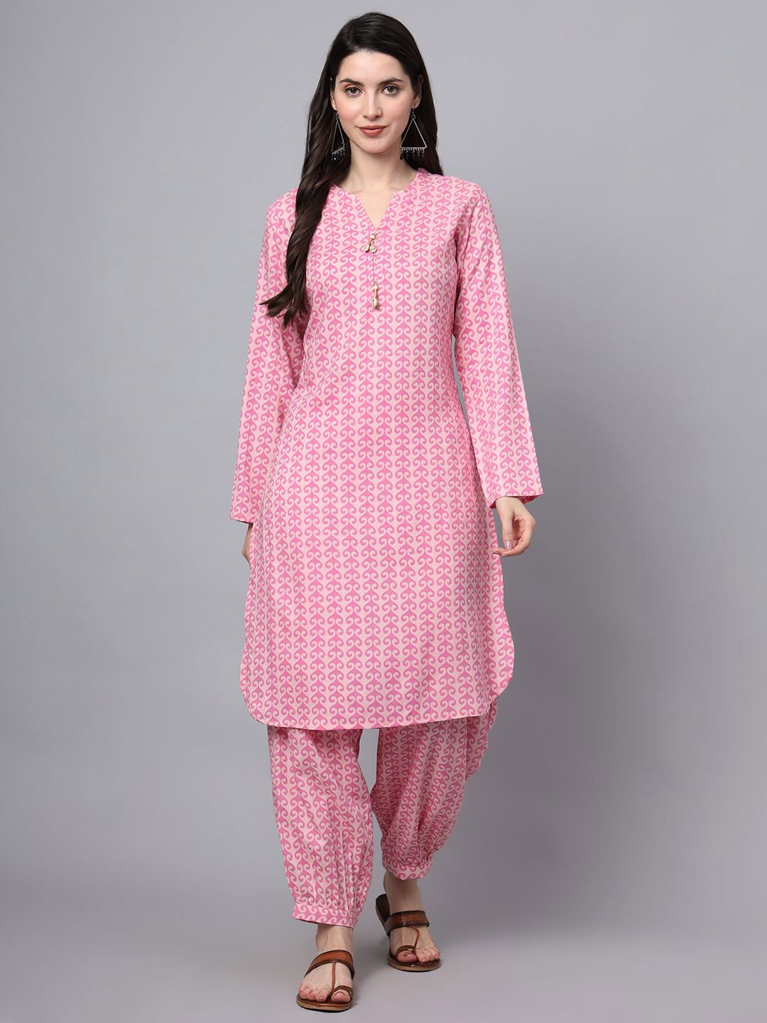 KALINI Floral Printed Mandarin Collar Tunic With Trouser