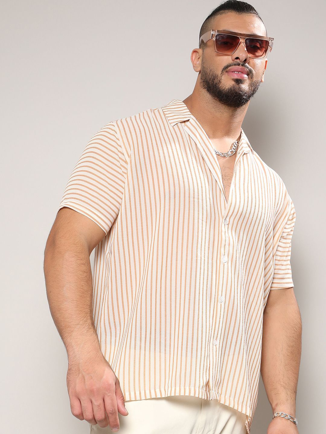 Instafab Plus Men Comfort Opaque Striped Casual Shirt-picture-39