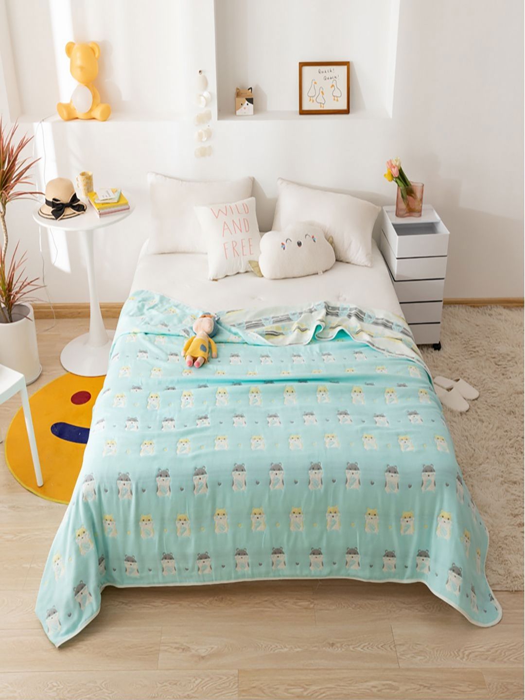 JC HOME Blue & White Cartoon Characters AC Room 400 GSM Single Bed Quilt-picture-37