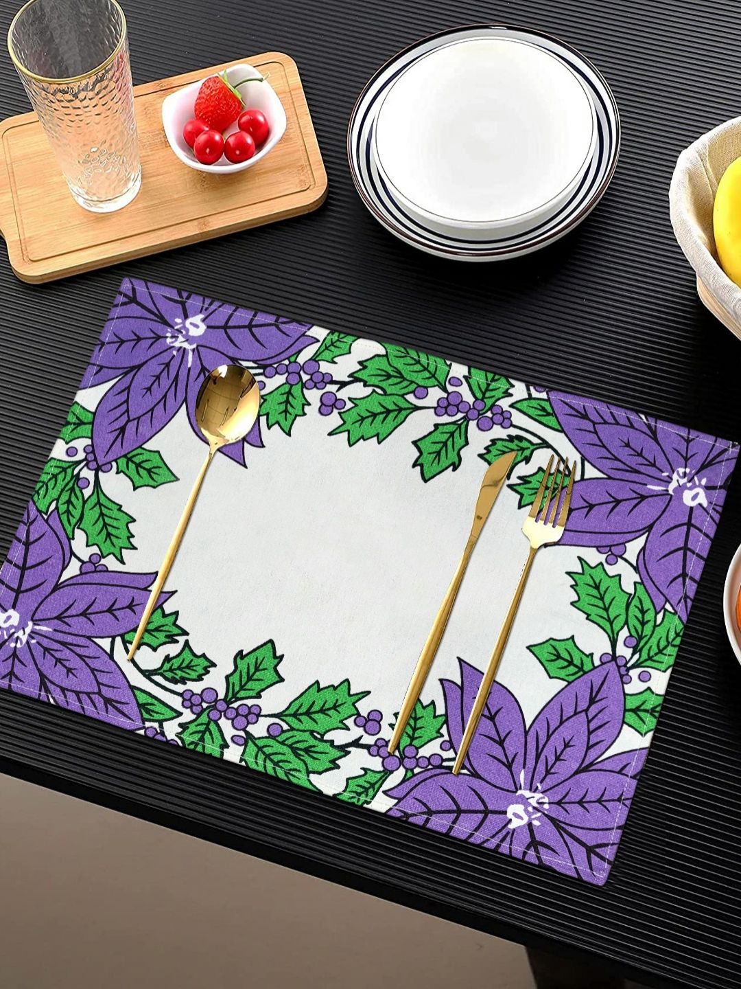 ANA 4 Pcs Purple & Green Printed Cotton Table Placemats-picture-17