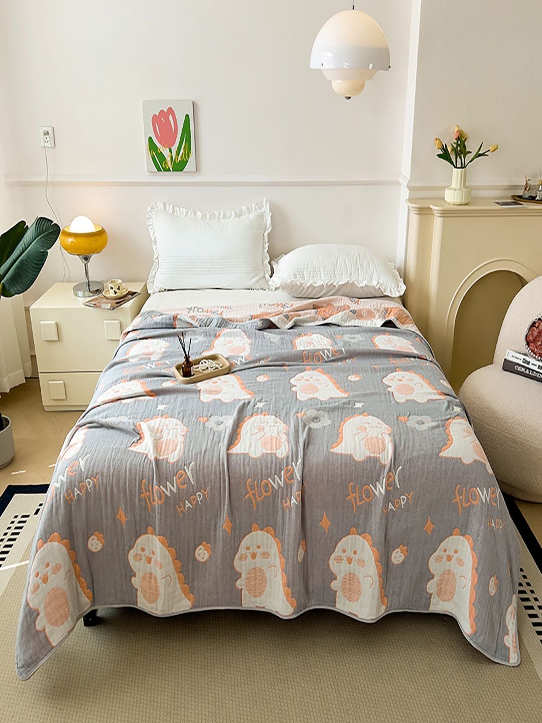 JC HOME Grey & White Cartoon Characters AC Room 350 GSM Single Bed Quilt-picture-21