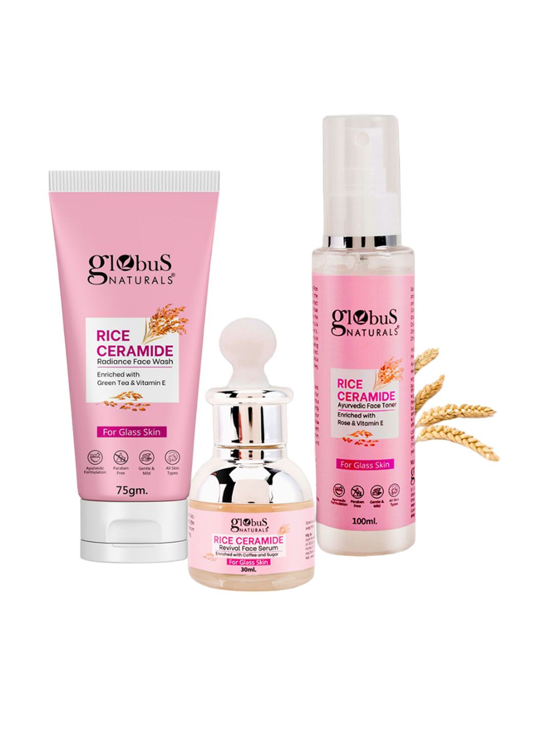 Globus naturals Set Of 3 Rice Ceramid Face Wash -75g Serum-30ml & Face Toner-100ml-image-17
