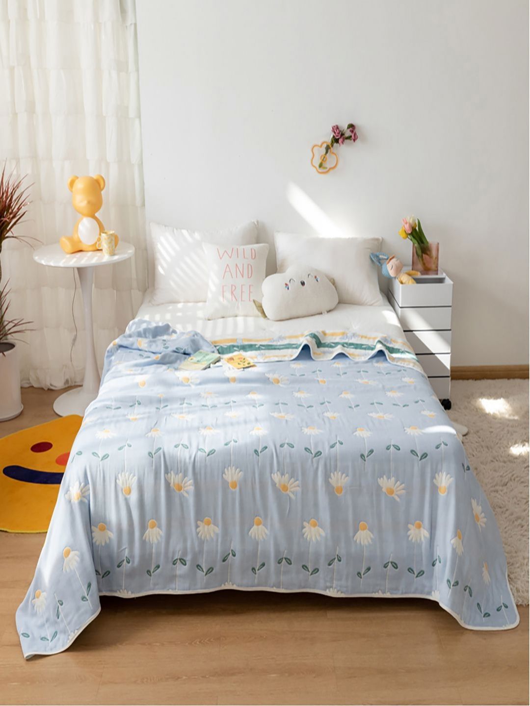 JC HOME Blue & White Floral AC Room 400 GSM Double Bed Quilt-picture-15