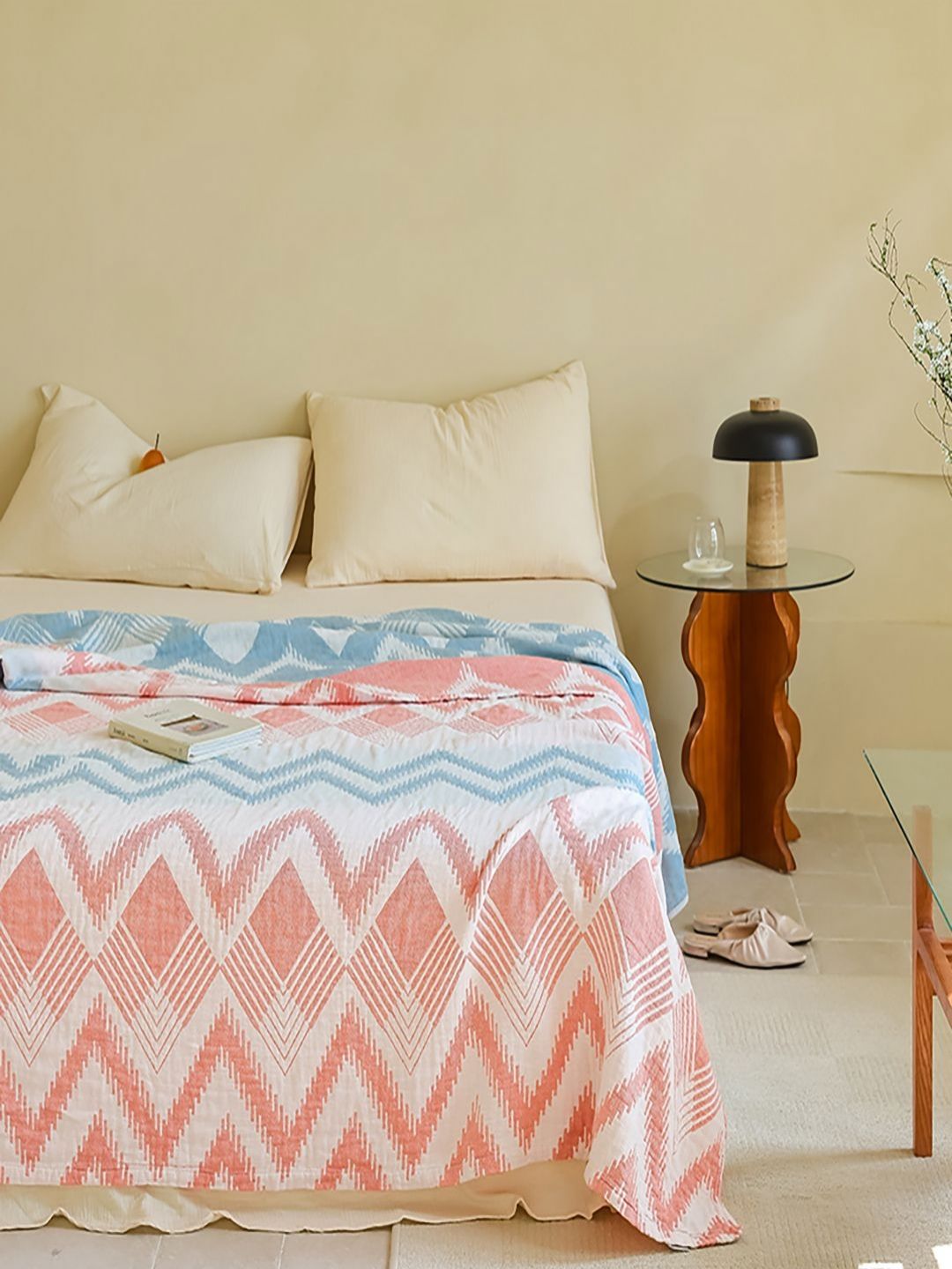 JC HOME Peach-Coloured & Blue Geometric AC Room 300 GSM Double Bed Quilt-picture-38