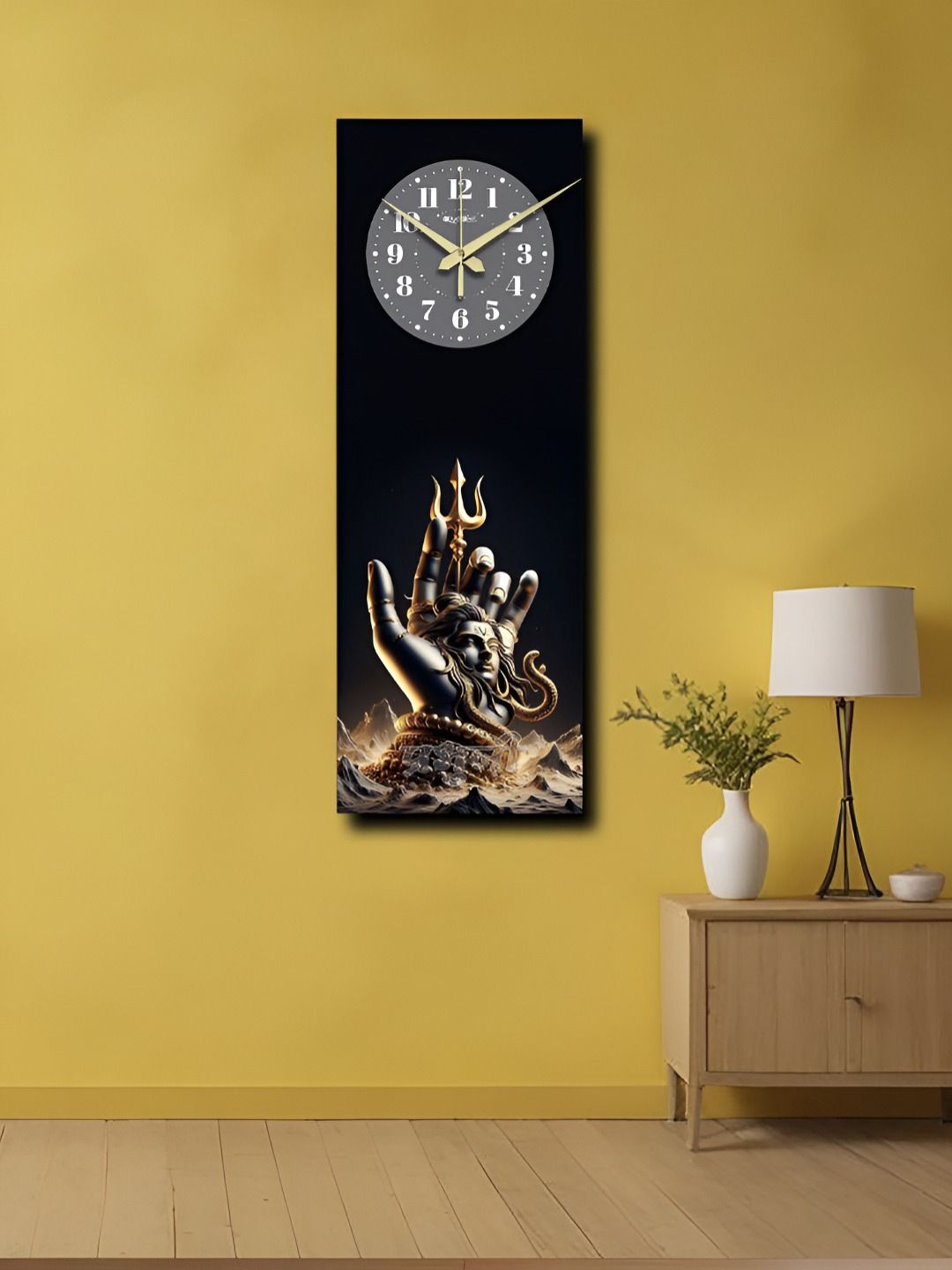 OLIVE TREE Black & Yellow Printed Wooden Analogue Traditional Wall Clock-picture-26