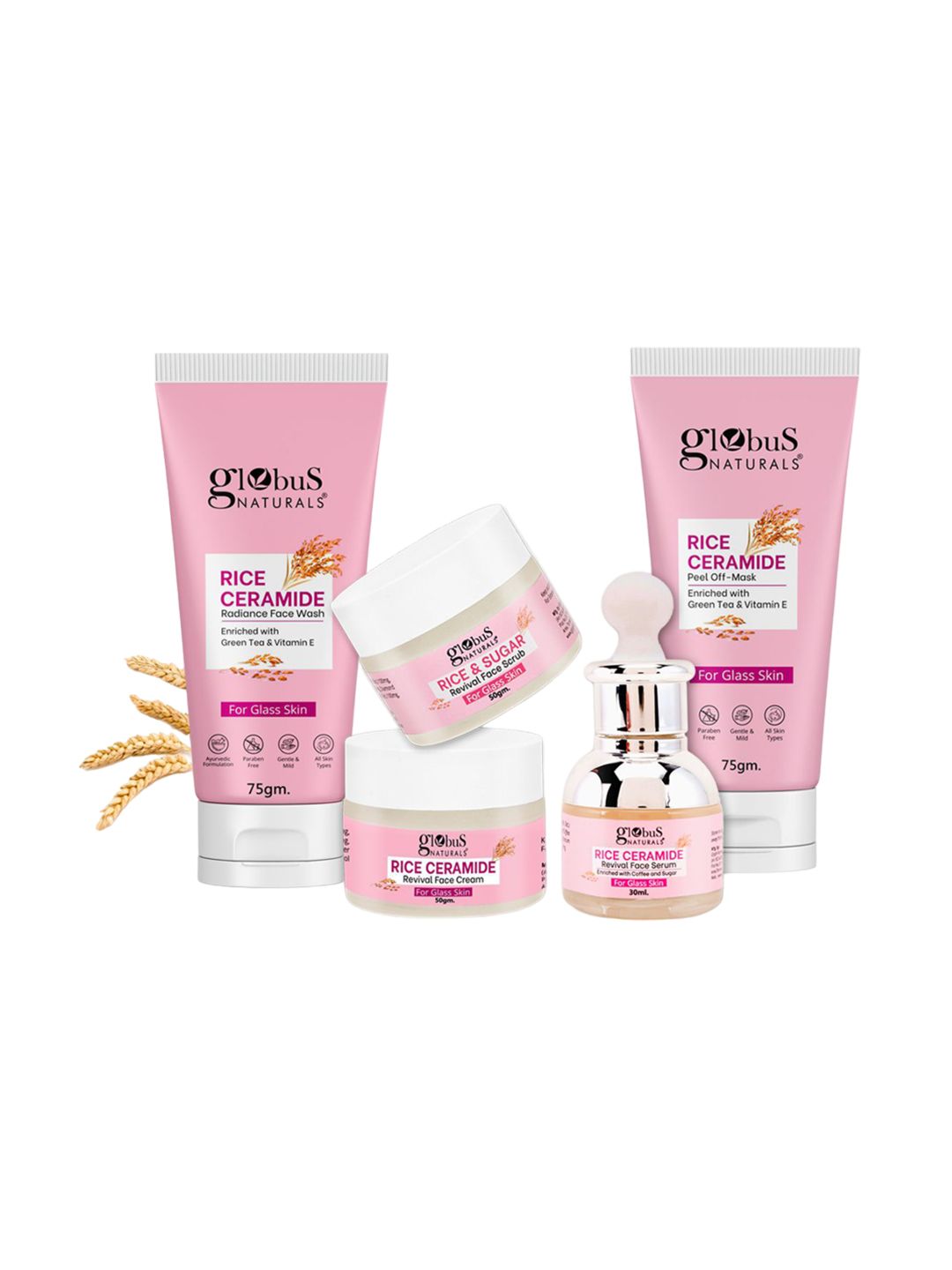 Globus naturals Set Of 5 Rice Ceramide Face Wash Scrub Serum Cream & Peel-Off Mask-image-41