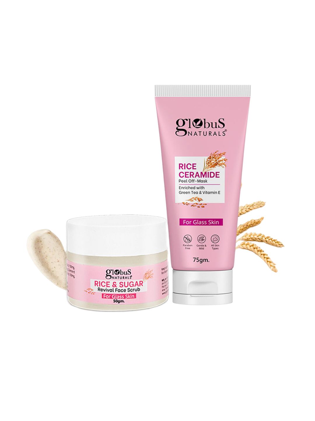 Globus naturals Set Of 2 Rice Ceramid Face Scrub -50g & Peel Off Mask-75g-image-45