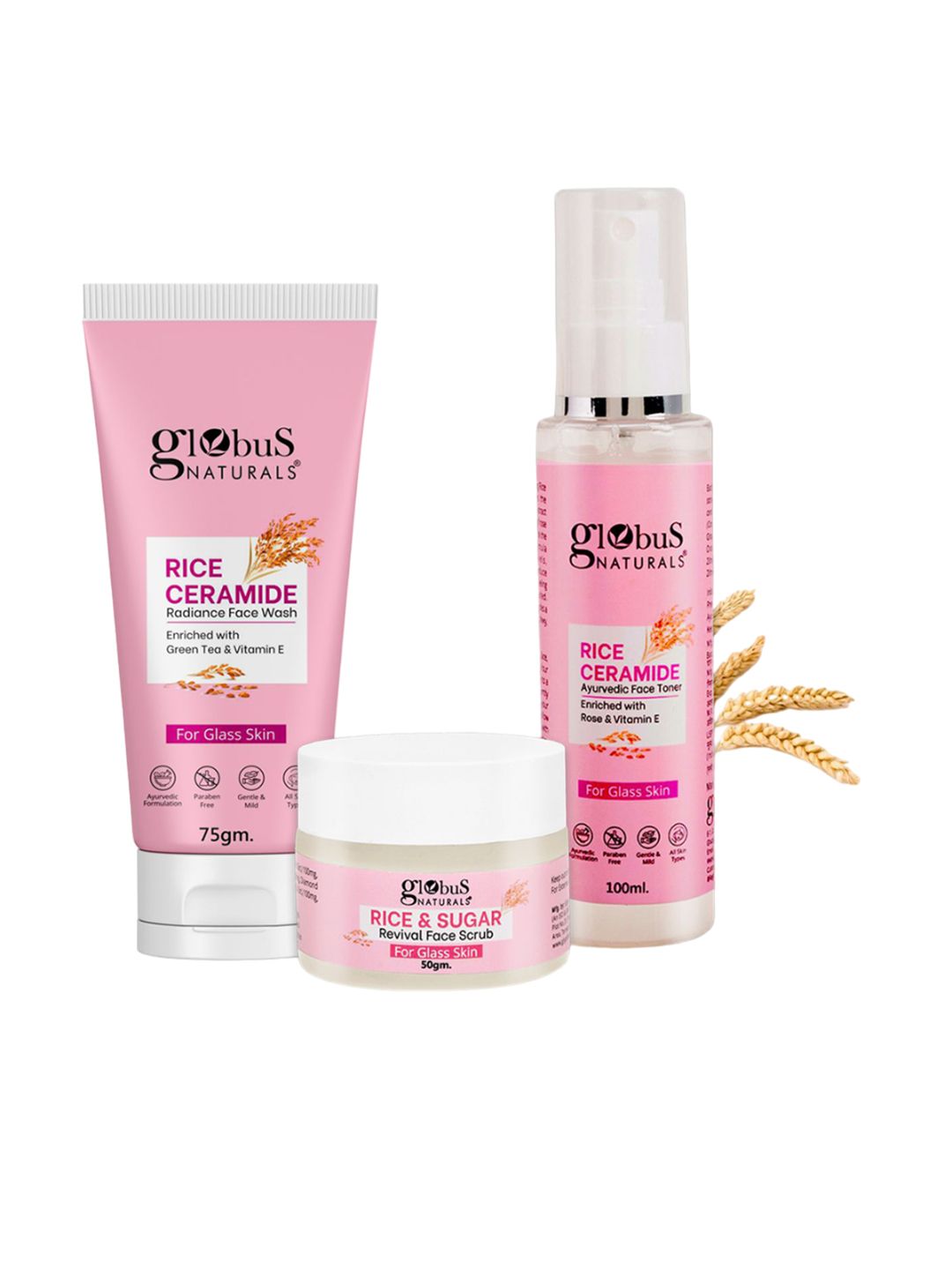 Globus naturals Set Of 3 Rice Ceramide Face Wash -Face Toner & Face Scrub-image-43
