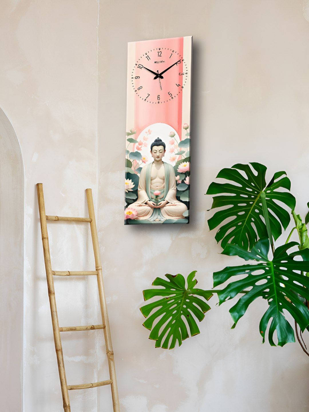 OLIVE TREE Peach & Green Printed Analogue Rectangular Wooden Wall Clock-picture-35