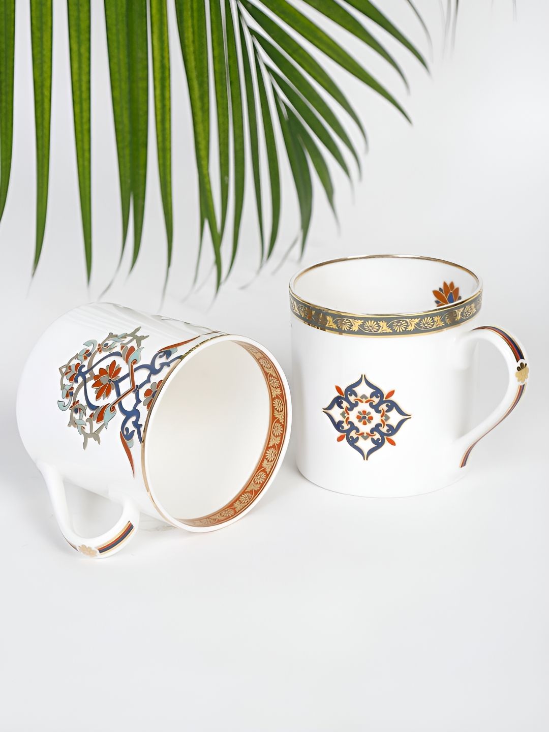 Fabindia Jodha White & Navy Blue 2 Pieces Printed Ceramic Mugs 350 ml Each-image-22