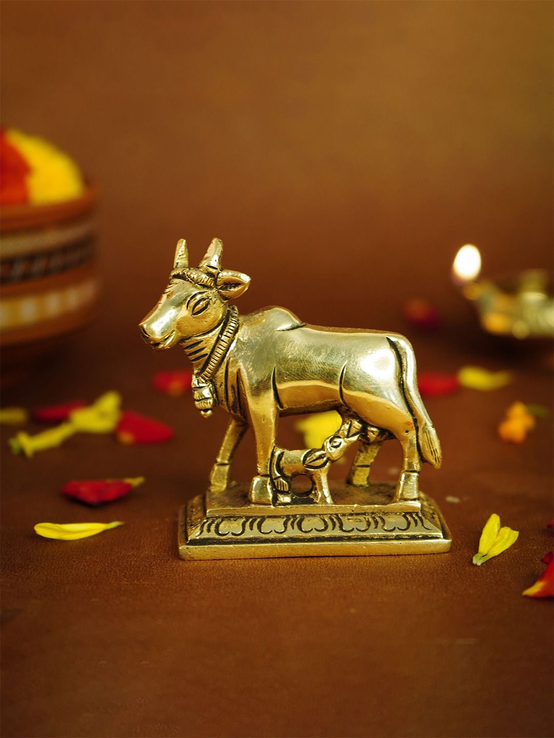 Ekhasa Gold-Toned Kamdhenu Cow Religious Idol Showpiece-picture-25