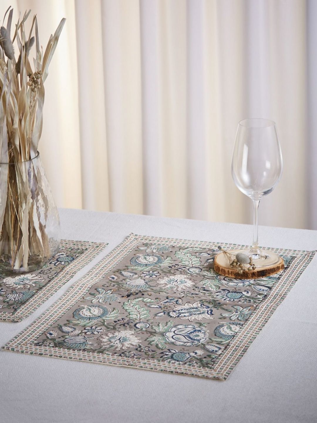 Fabindia Standalone 6 Pieces Blue & White Floral Printed Pure Cotton Table Placemats-picture-37