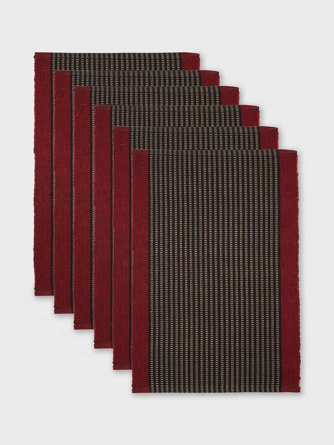 Fabindia Standalone 6 Pieces Black & Red Textured Cotton Table Placemats