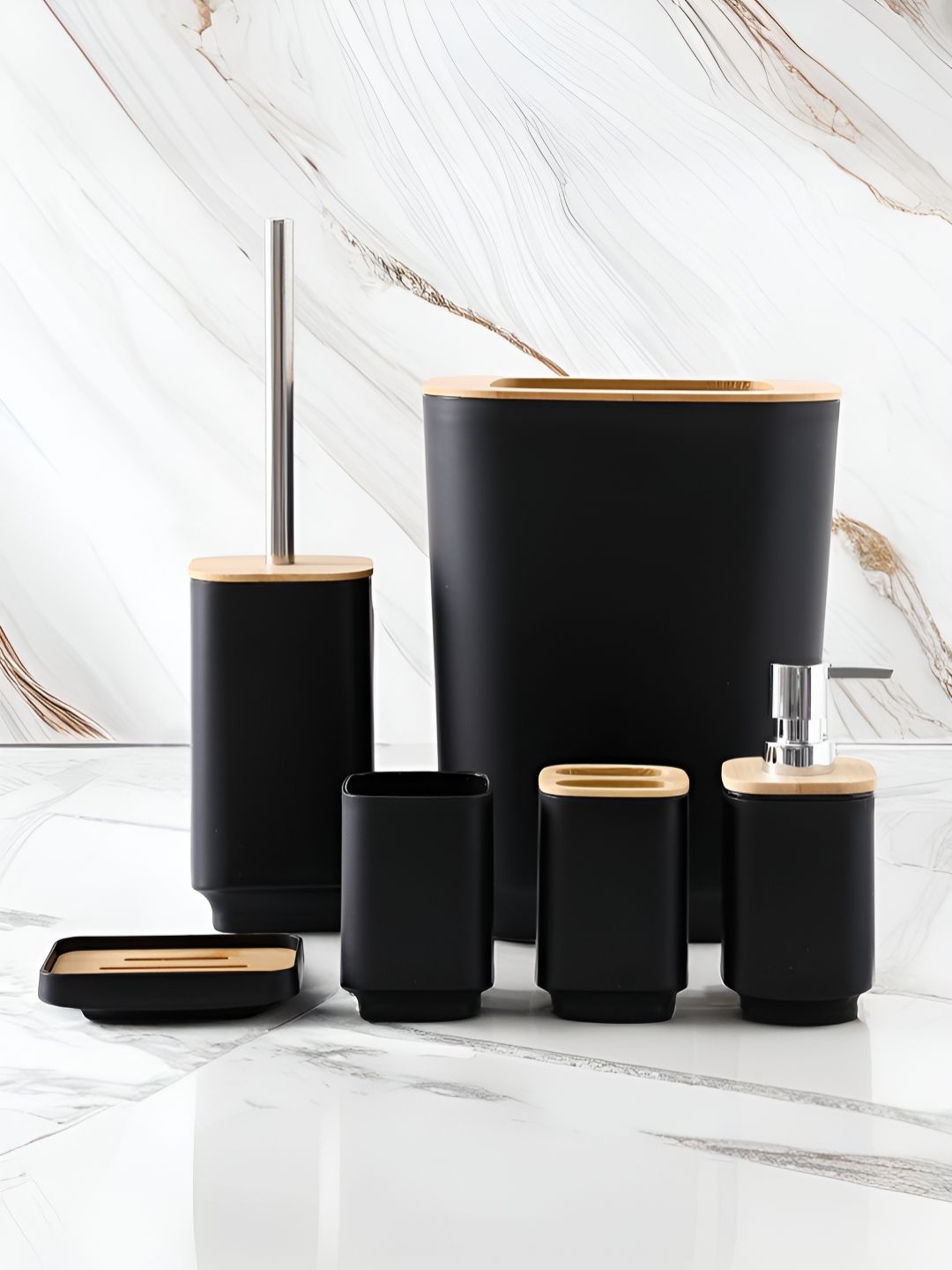 UMAI Black & Brown 6 piece Solid Ceramic Bath Accessories Set