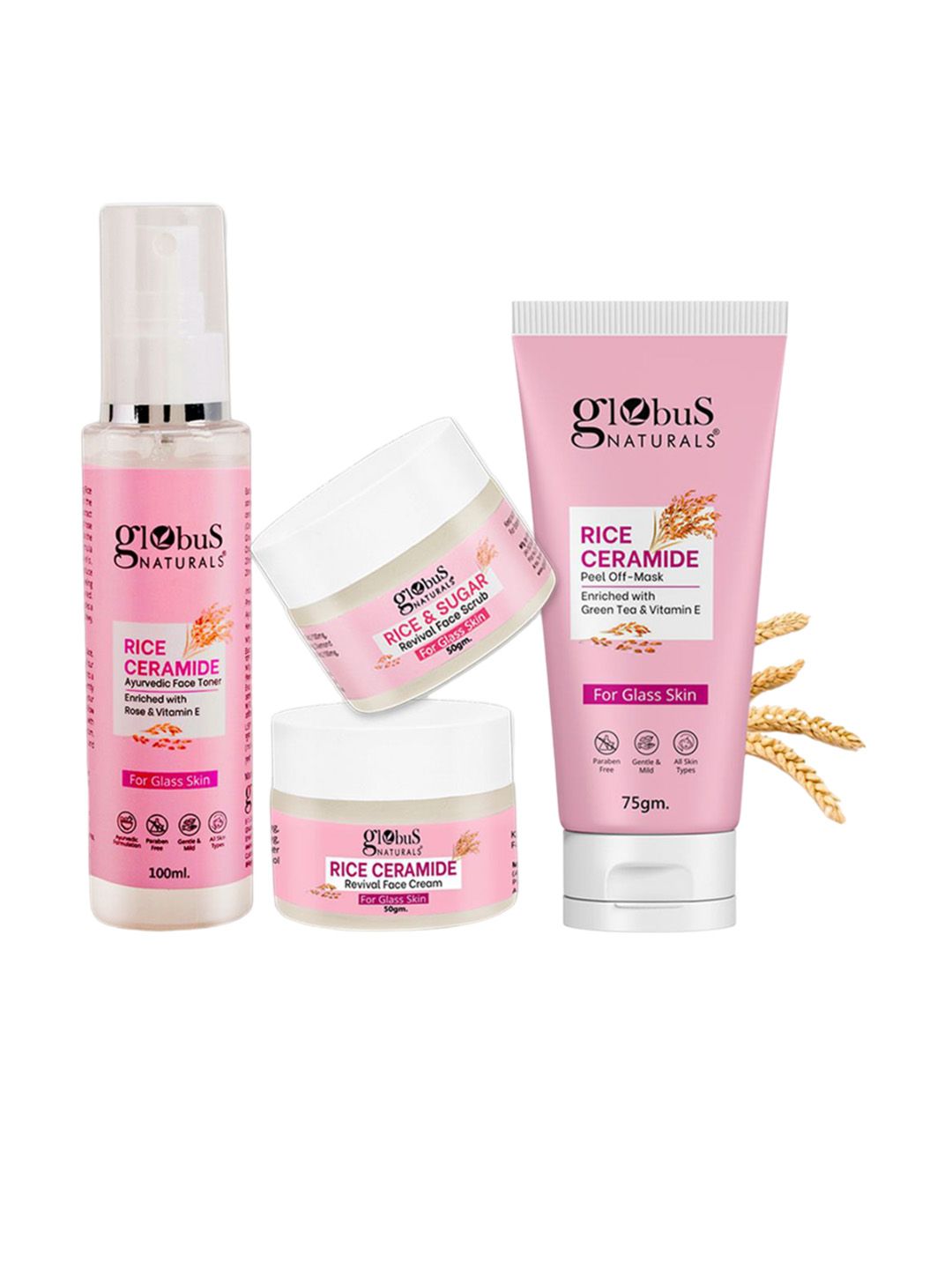 Globus naturals Set Of 4 Rice Ceramide Face Cream Face Toner Scrub & Peel off Mask Combo-image-7