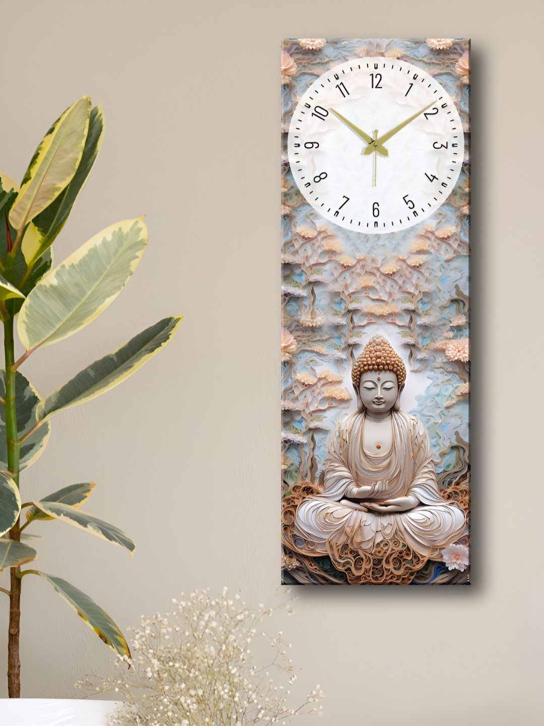 OLIVE TREE Grey & Beige Printed Analogue Wooden Rectangle Analogue Wall Clock-picture-31