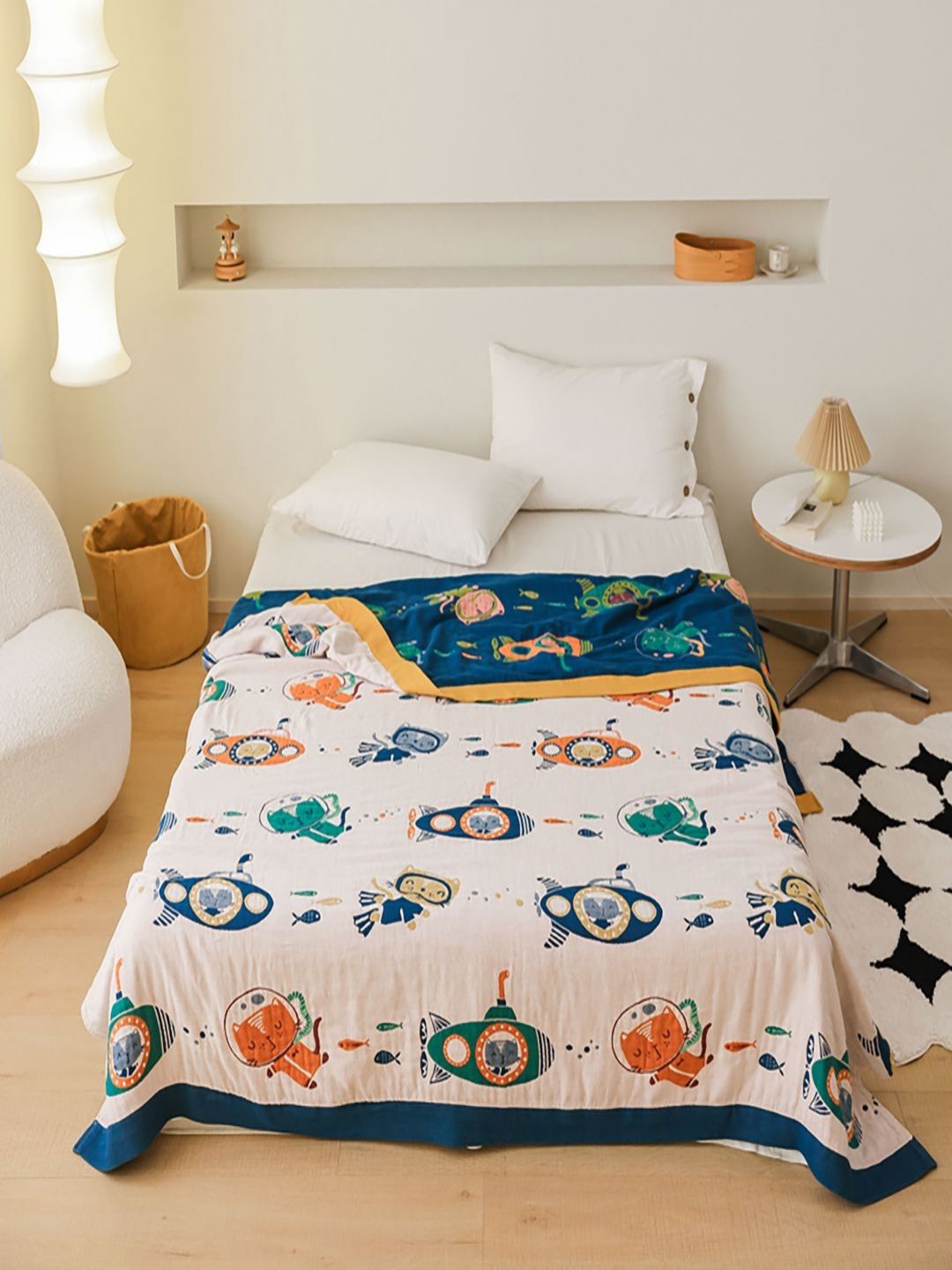 JC HOME White & Blue Cartoon Characters AC Room 350 GSM Single Bed Quilt-picture-32