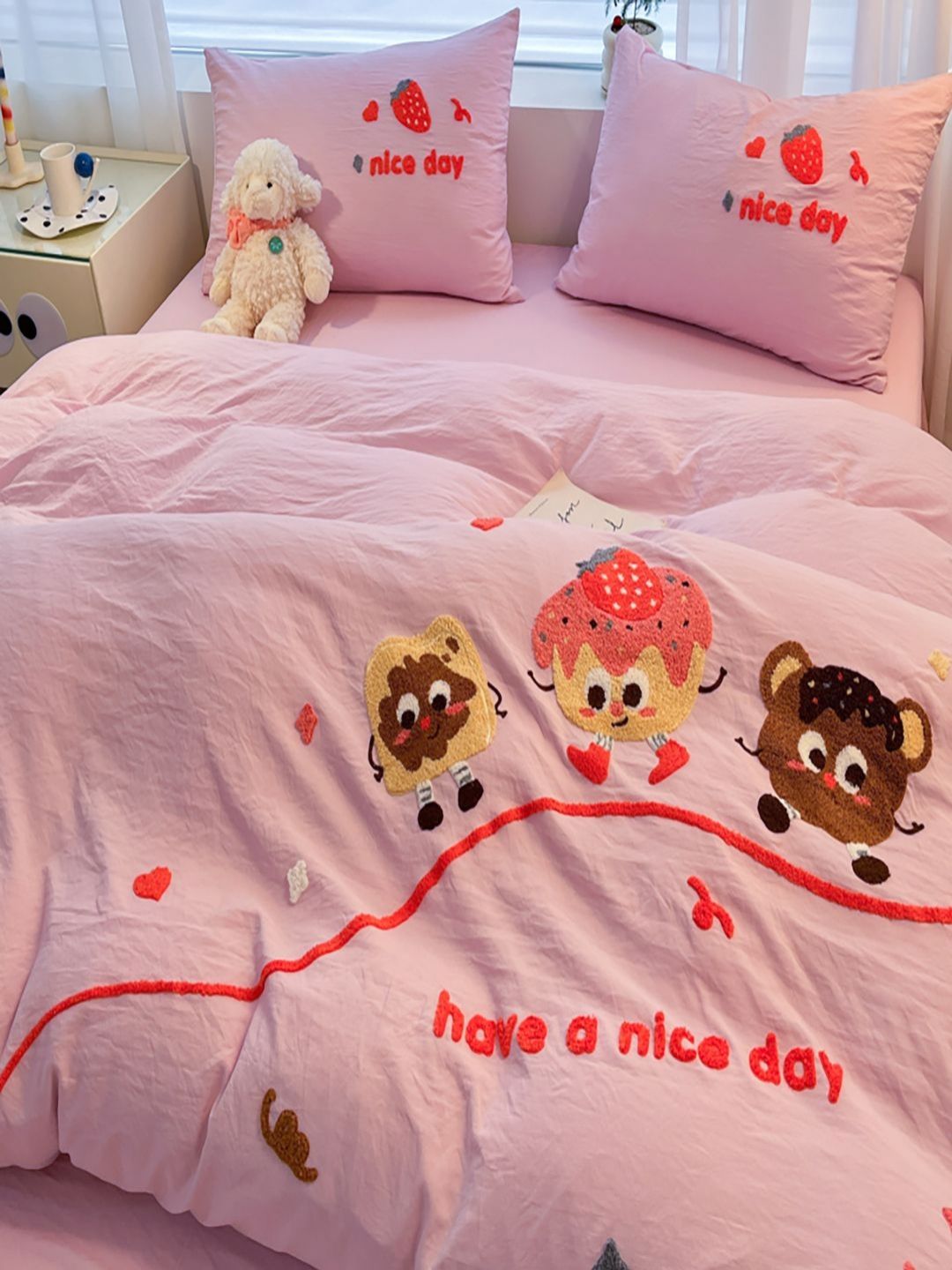 JC HOME Pink & Brown Geometric Polycotton 3 Pieces Double Extra Large Regular Bedding Set-image-23