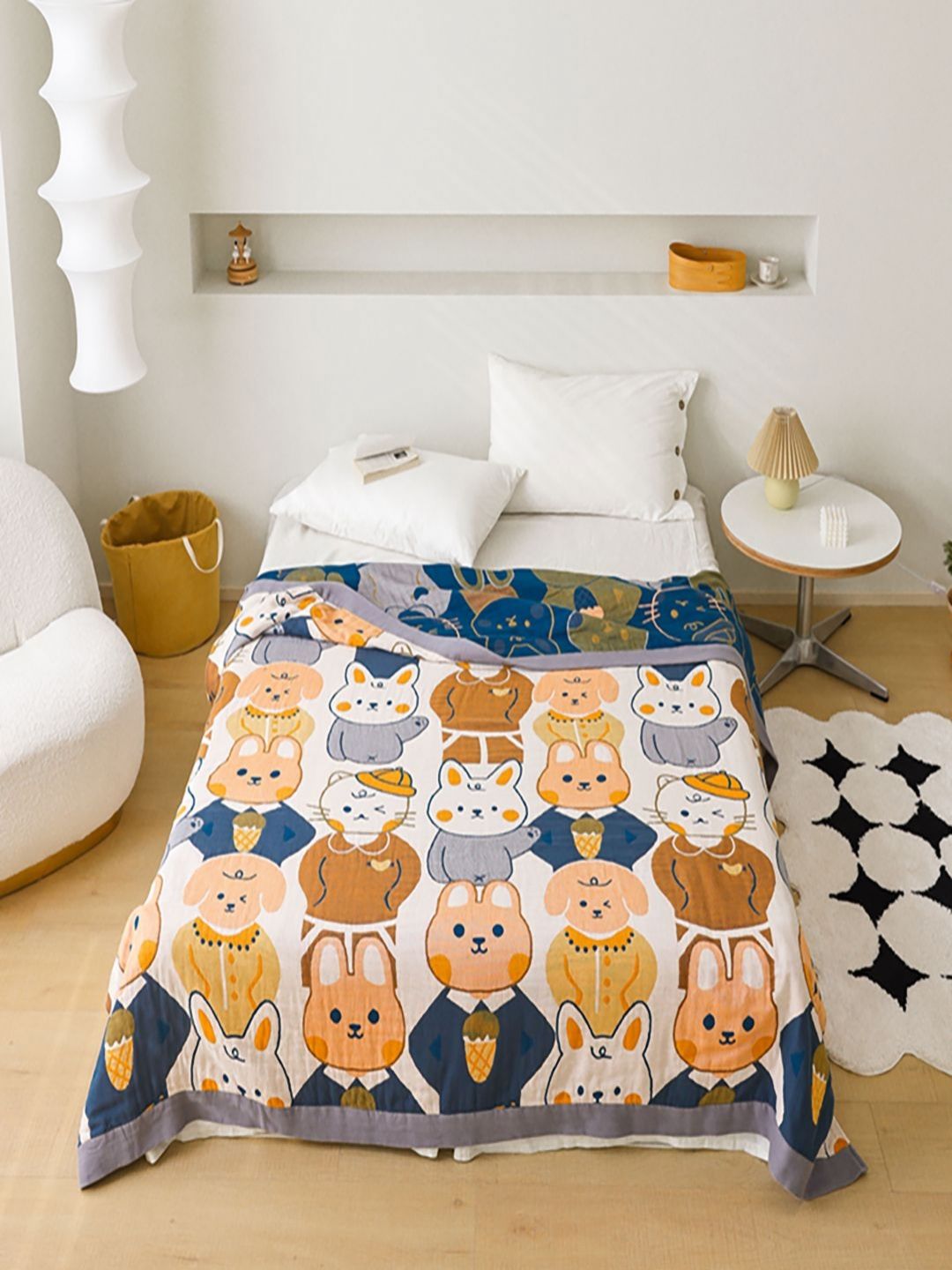JC HOME White & Blue Cartoon Characters AC Room 350 GSM Single Bed Quilt-picture-35