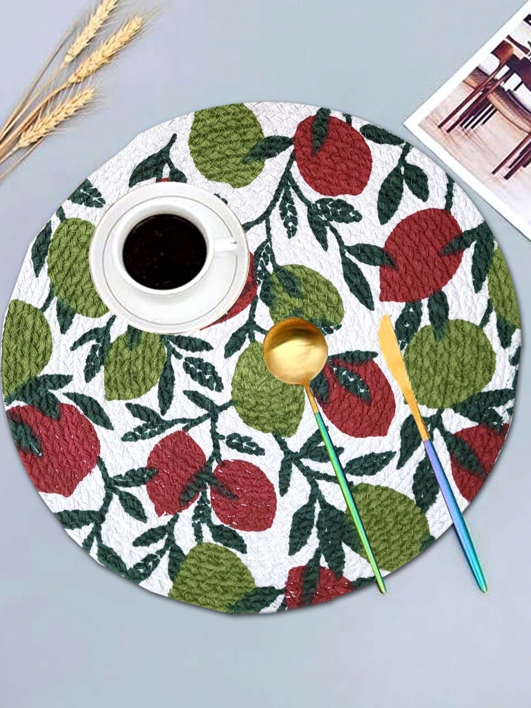 ANA 5 Pcs Green & Maroon Printed Cotton Table Placemats-image-7