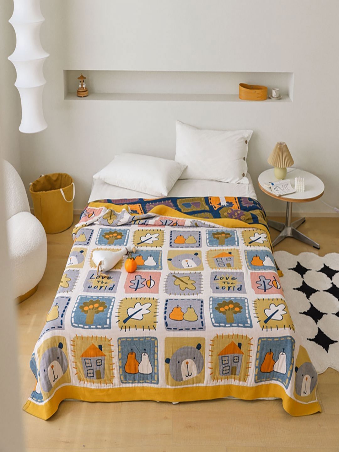 JC HOME Yellow & Blue Cartoon Characters AC Room 350 GSM Single Bed Quilt-picture-36