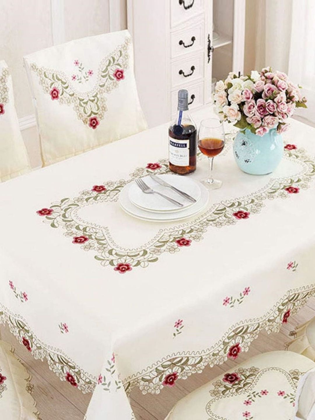 TANLOOMS Cream-Coloured Floral 2-Seater Table Cover with Embroidered details-picture-26
