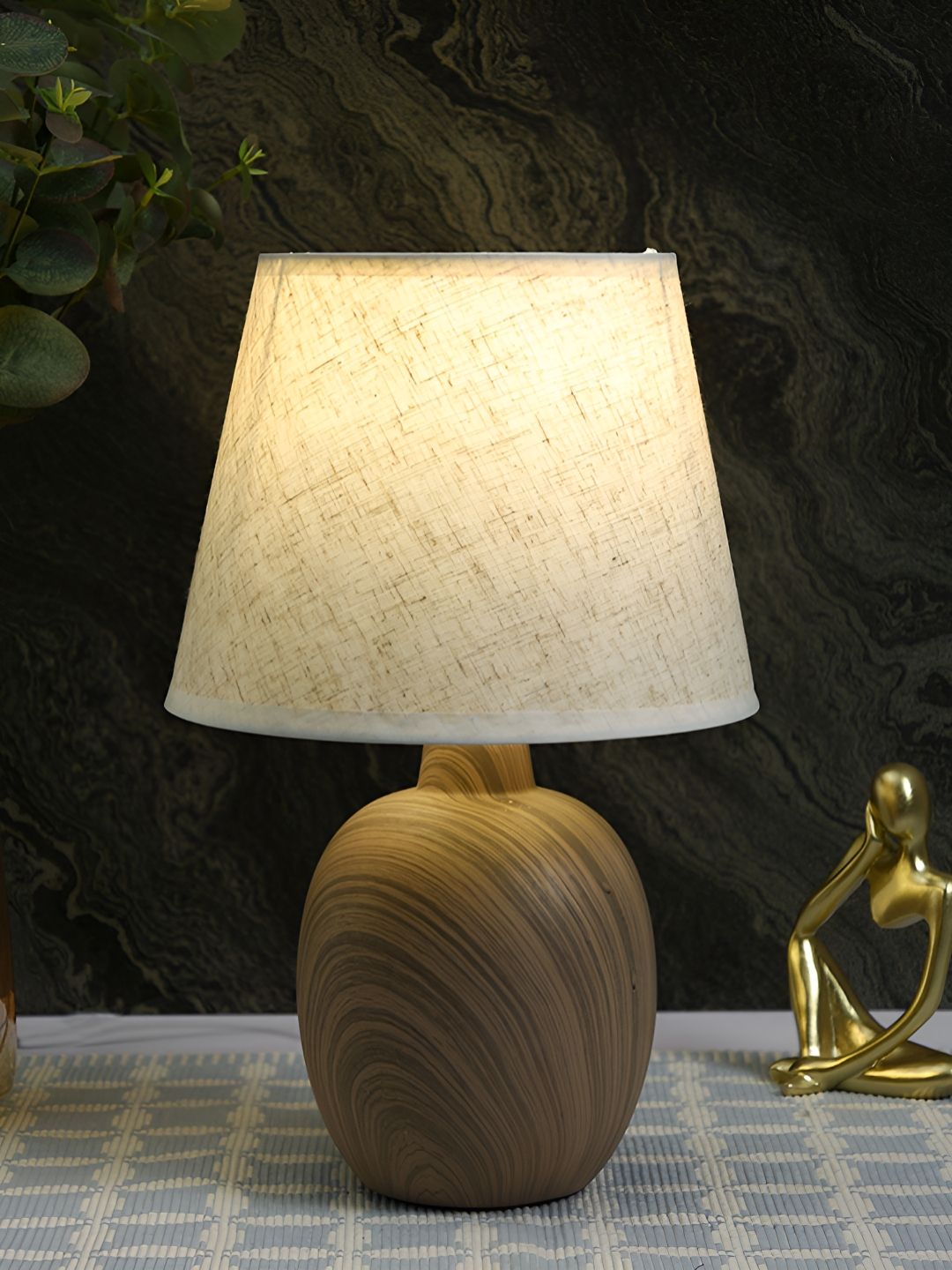 TAYHAA White and Brown Ceramic Contemporary Frusturical Shaped Table Lamp-picture-13