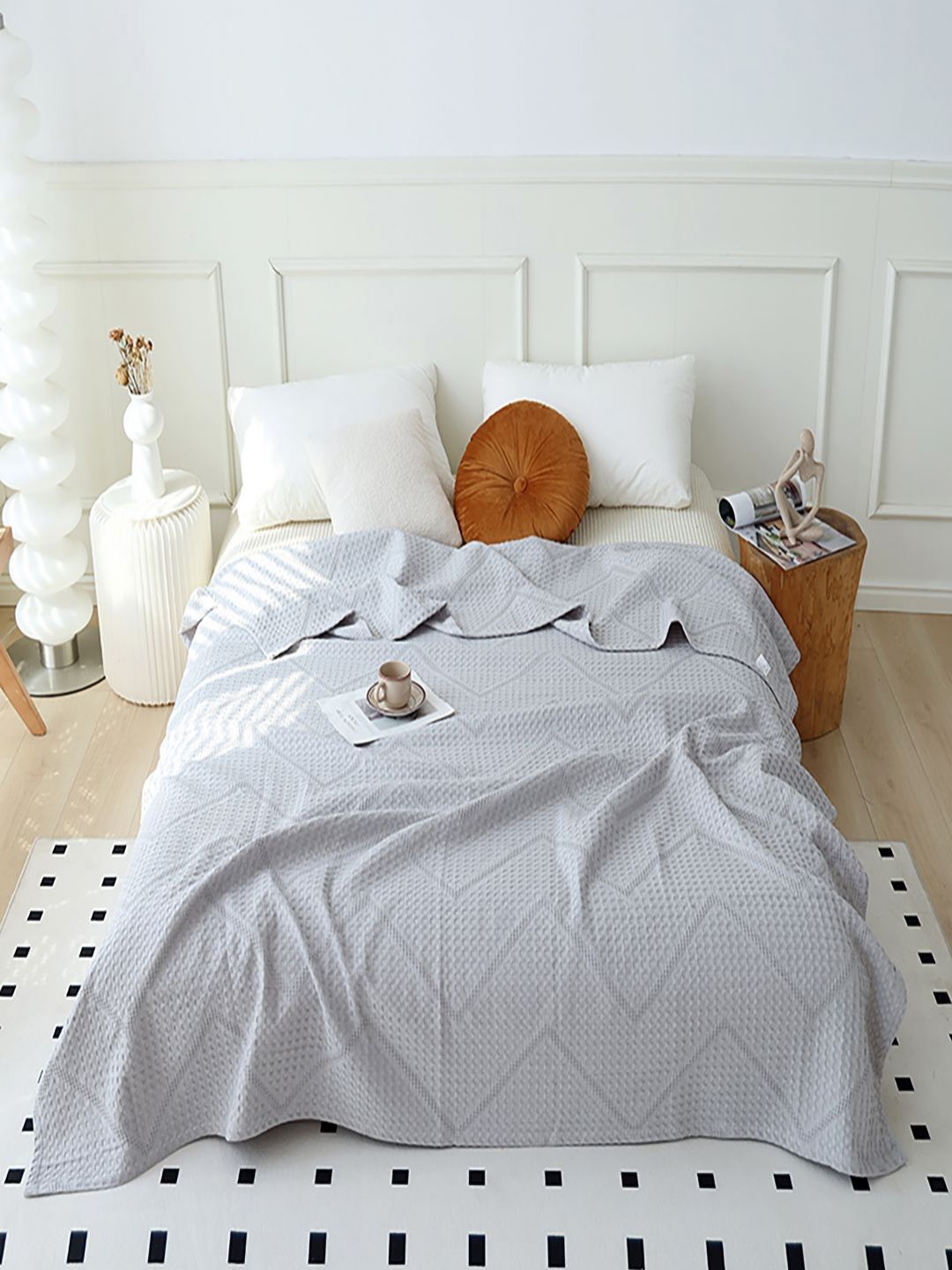 JC HOME Grey Geometric AC Room 300 GSM Double Bed Quilt-picture-29