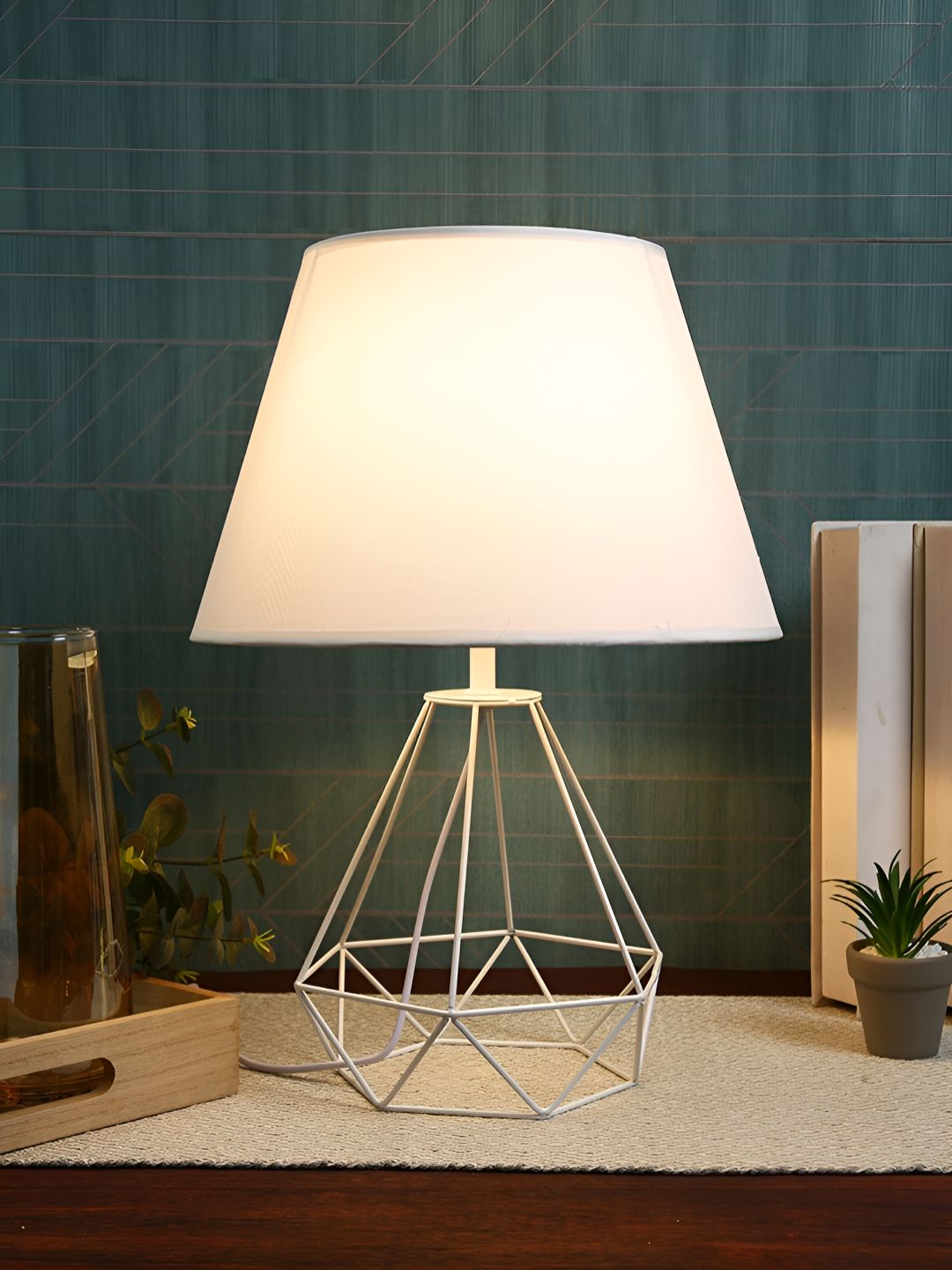 TAYHAA White Metal Cylindrical Shaped Table Lamp-image-9