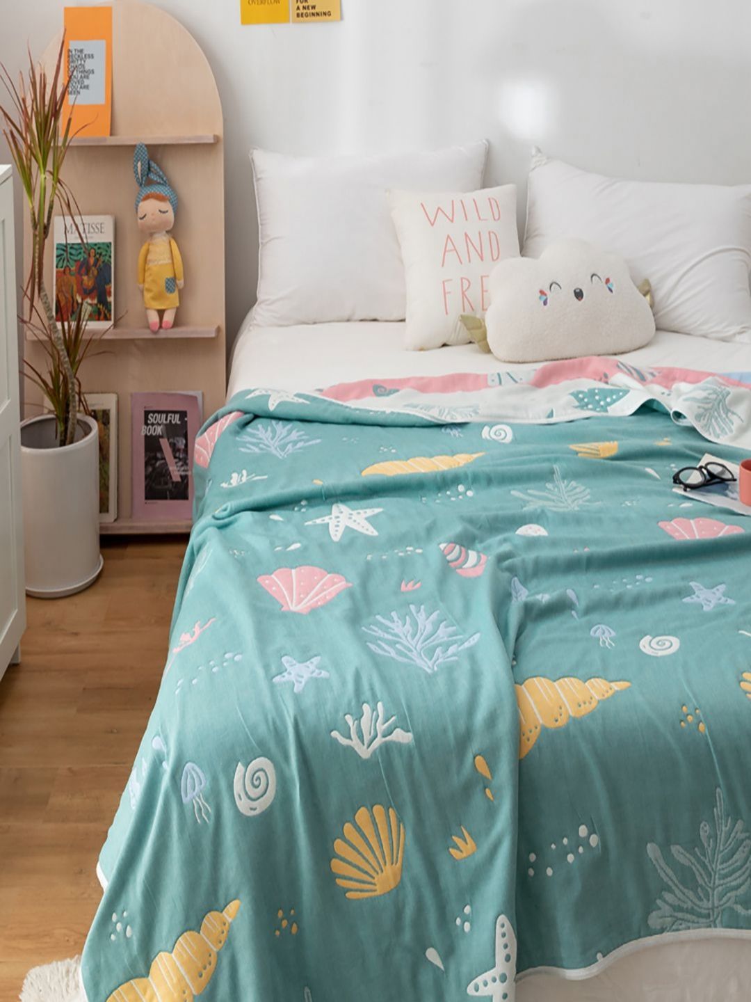 JC HOME Blue & Peach-Coloured Ethnic Motifs AC Room 400 GSM Double Bed Quilt-picture-24