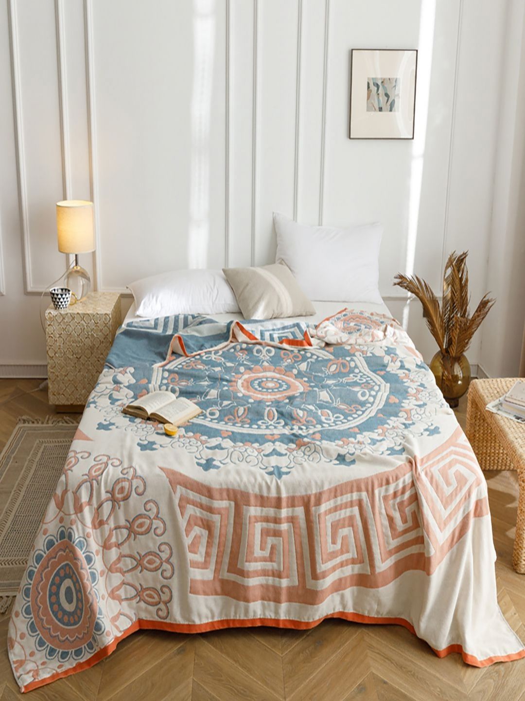 JC HOME Off White & Blue Ethnic Motifs AC Room 350 GSM Single Bed Quilt-picture-39