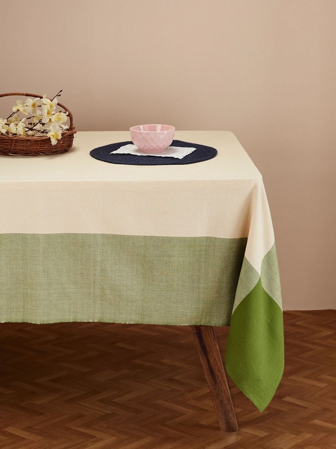 Fabindia Beige & Green Rectangle Shaped 6-Seater Cotton Table Cover-picture-43