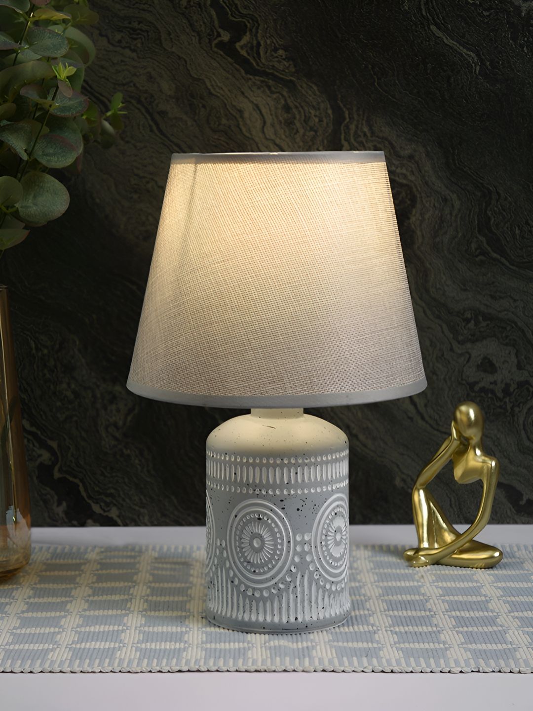 TAYHAA Grey Ceramic Contemporary Frusturical Shaped Table Lamp-image-1