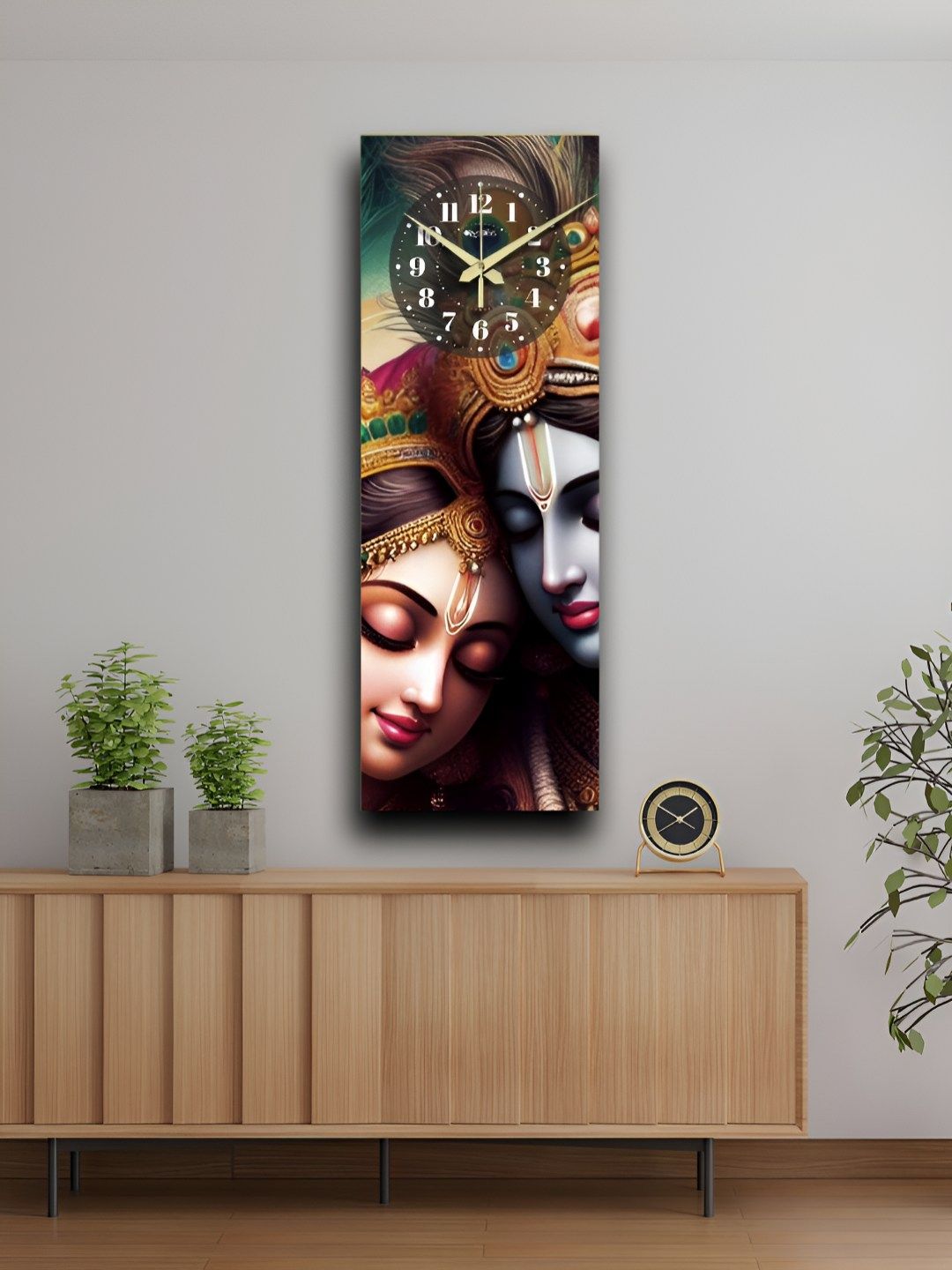 OLIVE TREE Brown & Blue Printed Traditional Wooden Rectangle Analogue Wall Clock-picture-41