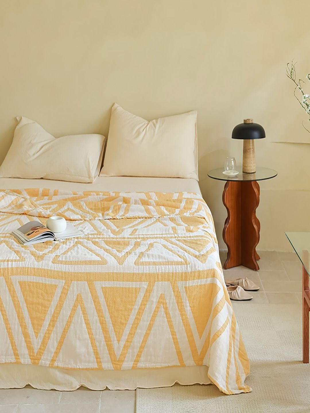 JC HOME Yellow & White Geometric AC Room 300 GSM Single Bed Quilt-picture-21