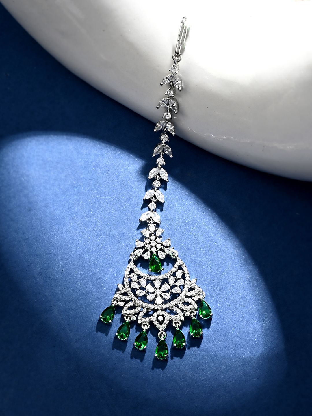 Voylla Rhodium-Plated American Diamond Studded Maang Tikka-image-23