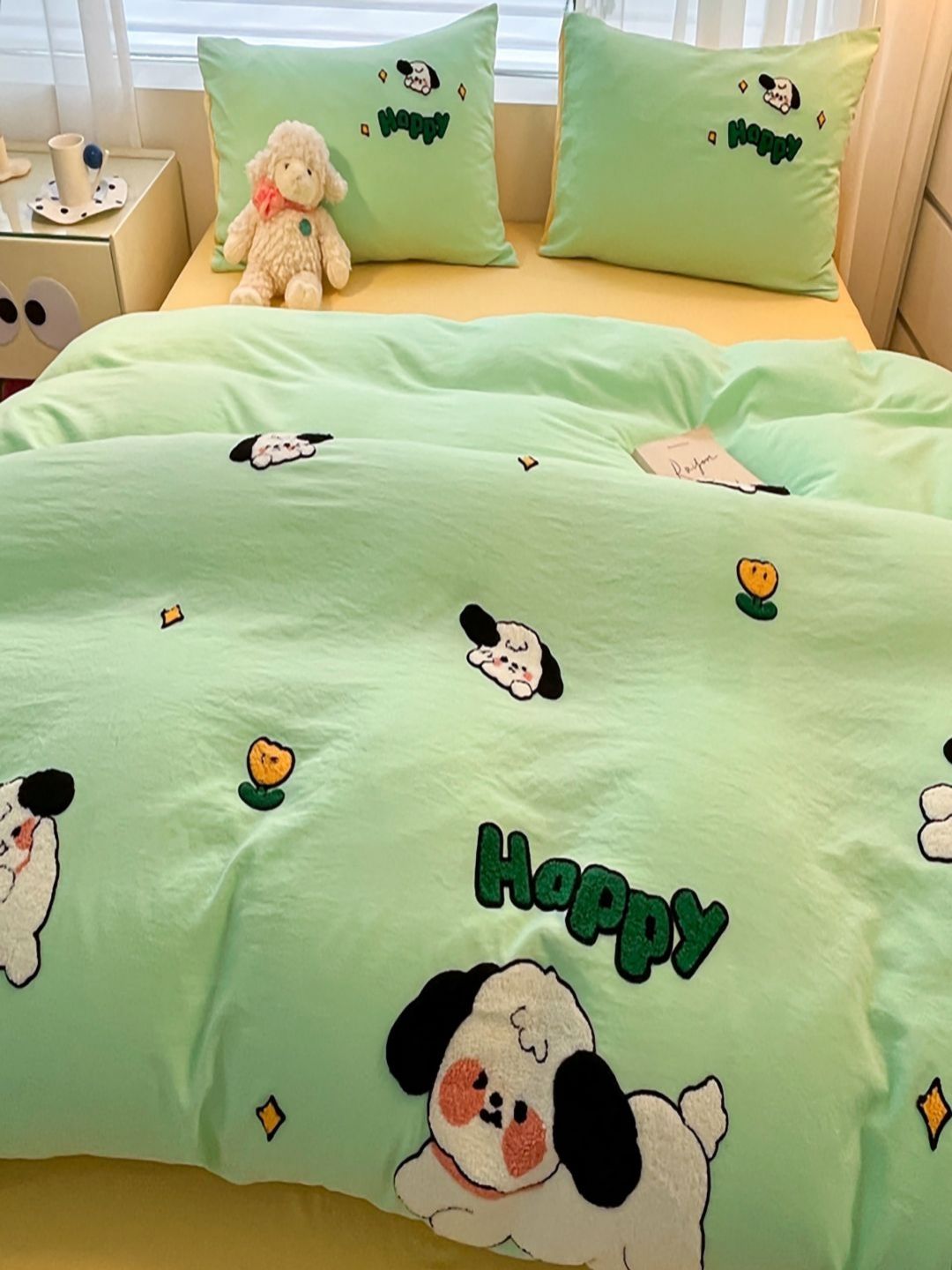 JC HOME Yellow & Green Geometric Polycotton 3 Piece Double King Regular Bedding Set-image-44