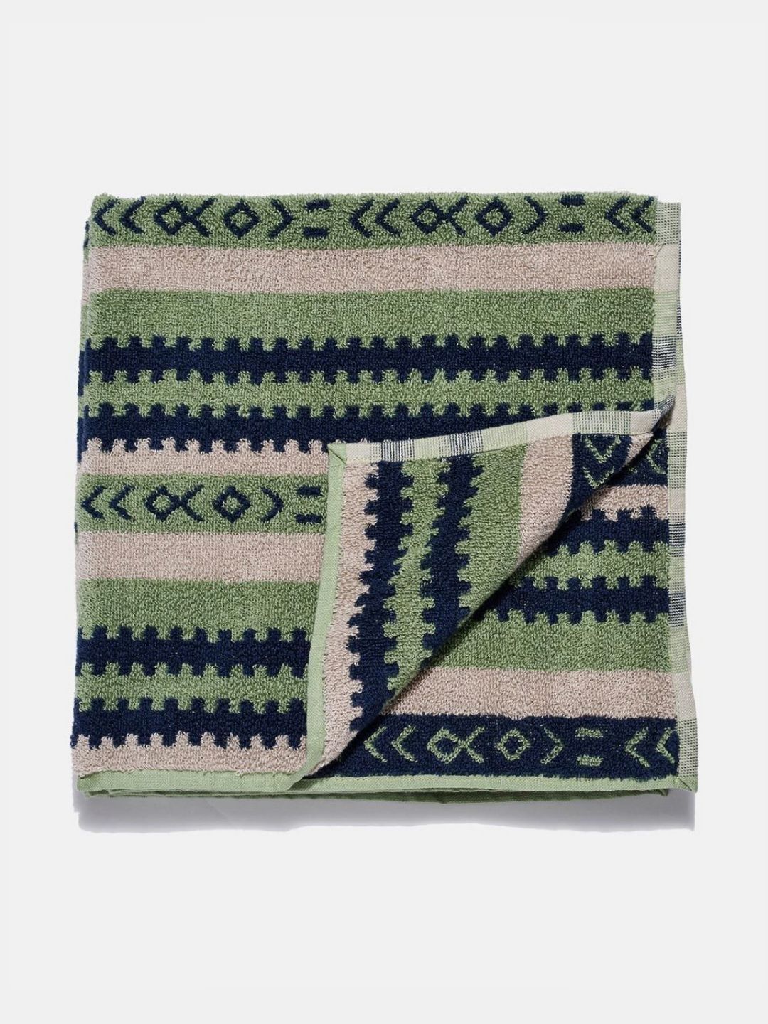 Fabindia Raina Navy Blue & Green Printed Cotton 570 GSM Hand Towel-picture-10