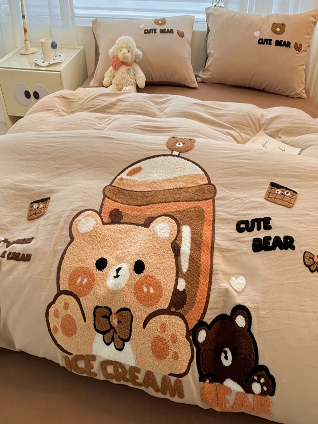 JC HOME Brown & White Geometric Polycotton 4 Piece Double Extra Large Regular Bedding Set-image-24