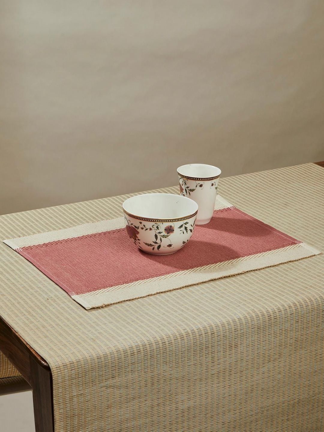 Fabindia Cerise 6 Pieces Pink & Cream Colored Colourblocked Cotton Table Placemats-image-5