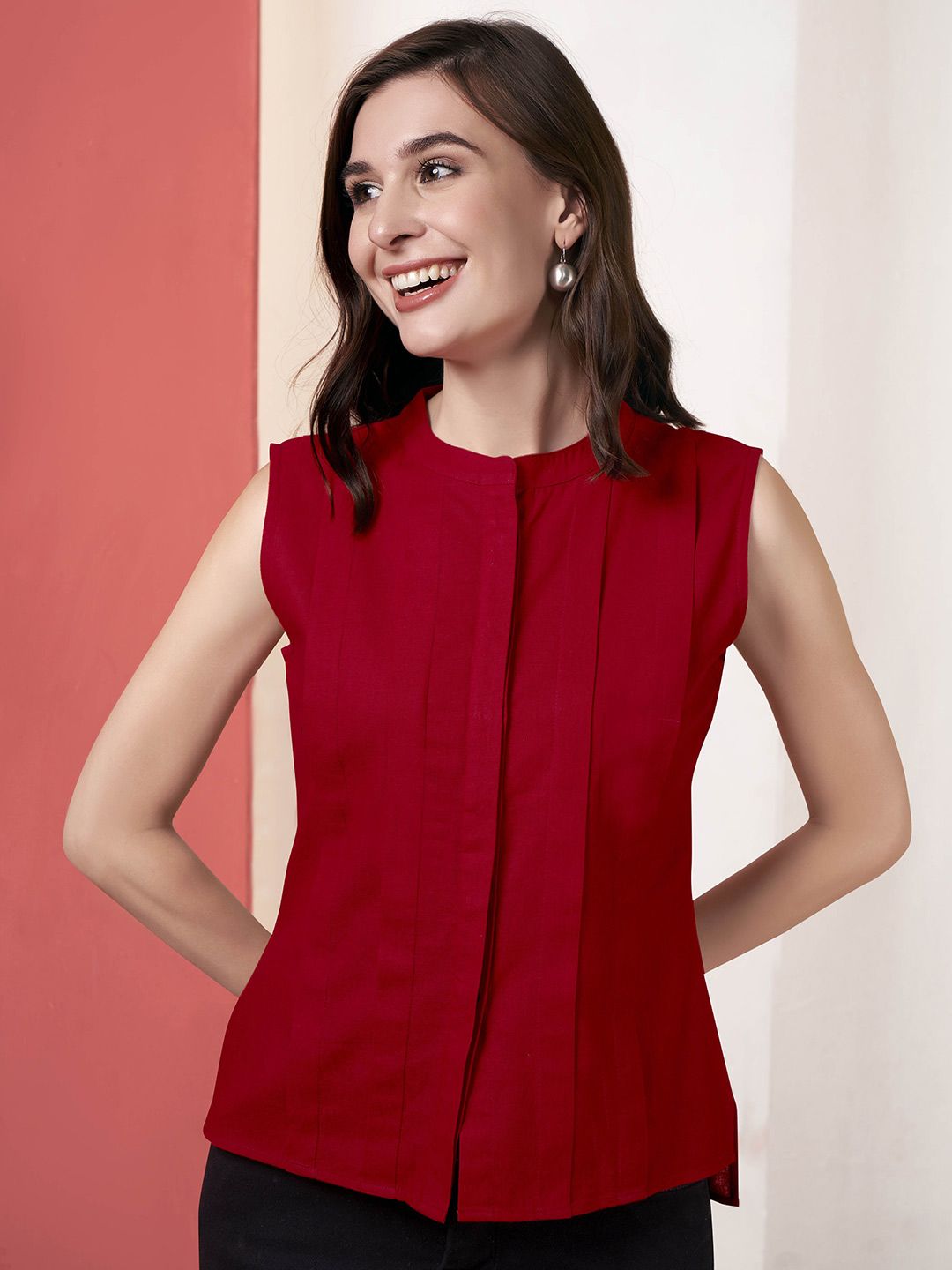Anouk Mandarin Collar Cotton Shirt Style Crop Top-image-35