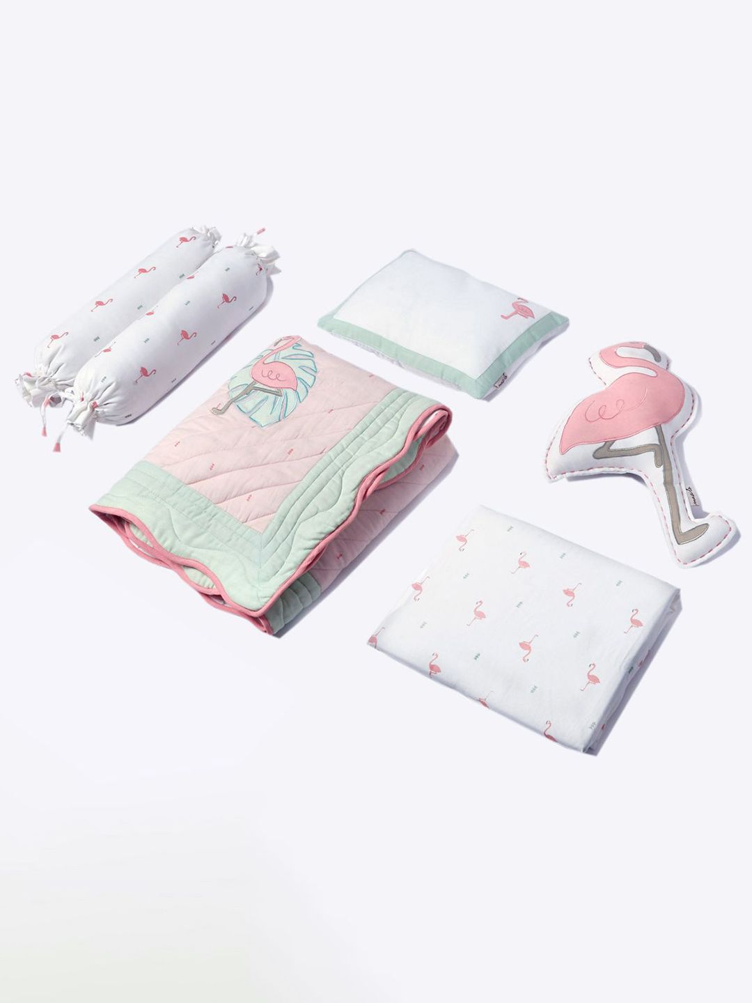 Masilo Infants White & Pink Hello Flamingo Cotton Cot Bedding Set-picture-11